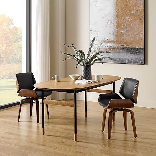 Miniatura 85 de Zouron Sillas de comedor giratorias, silla de escritorio moderna de mediados de siglo sin ruedas, silla de sala de estar de piel sintética con patas