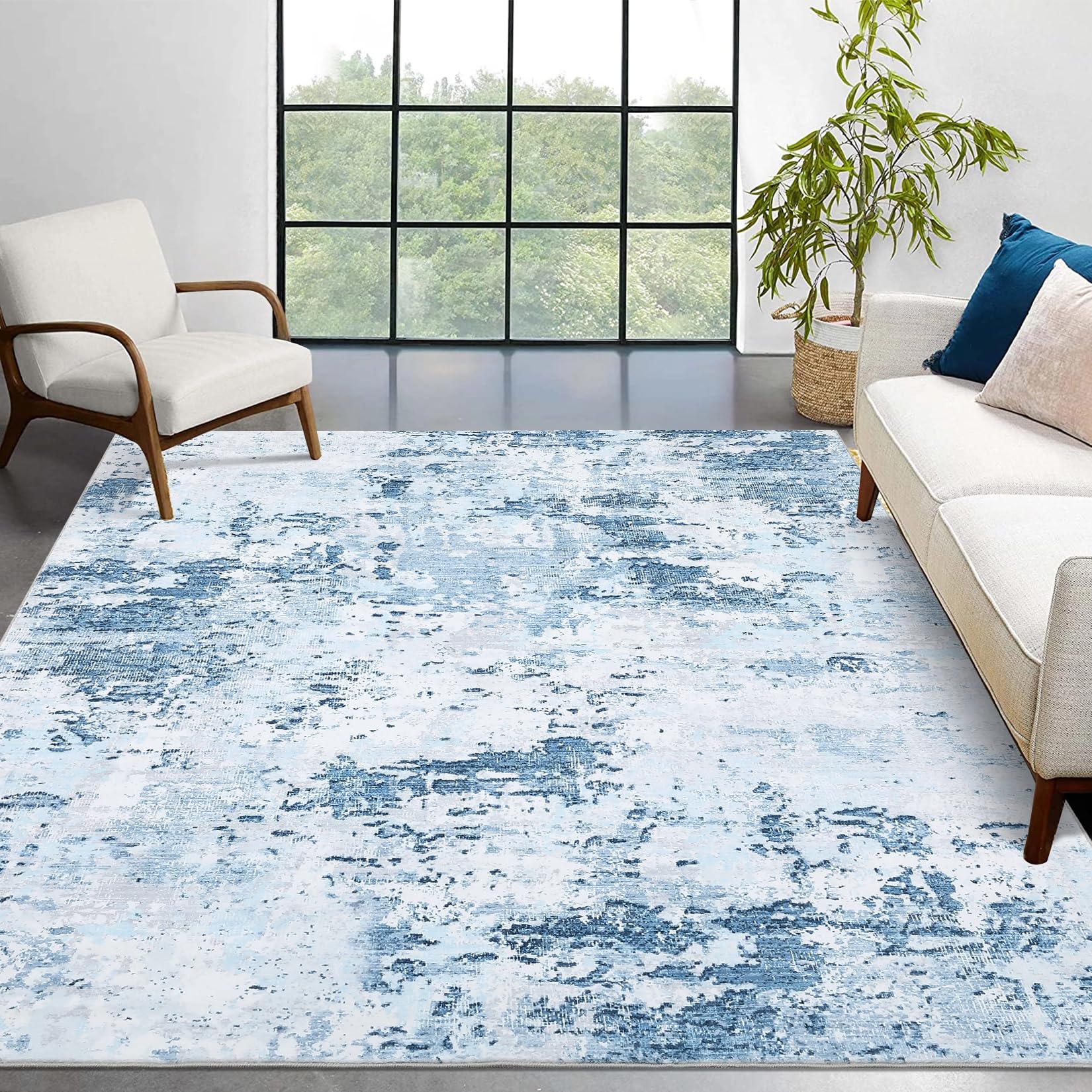CAROMIO Abstract Modern Area Rug 160x230 cm, Machine Washable Living Room Rug, Non-Slip Low Pile Carpet for Dining Room, Lounge, Home Office, Light Blue