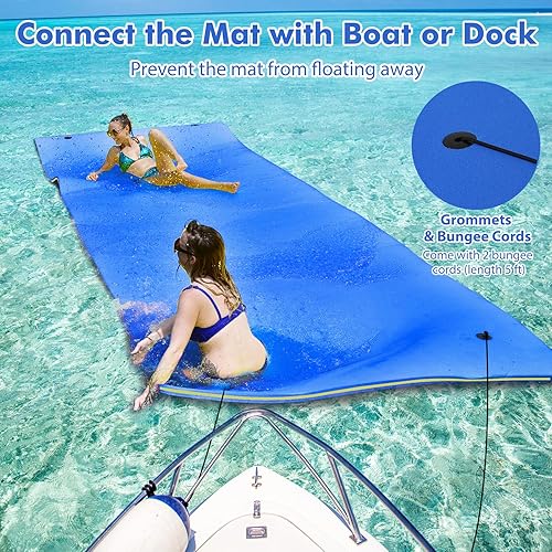 Miniatura 5 de GYMAX Almohadilla flotante de agua, esterilla de espuma de agua de 9 pies  18 pies x 6 pies con almohada rodante, isla flotante de 3 capas para