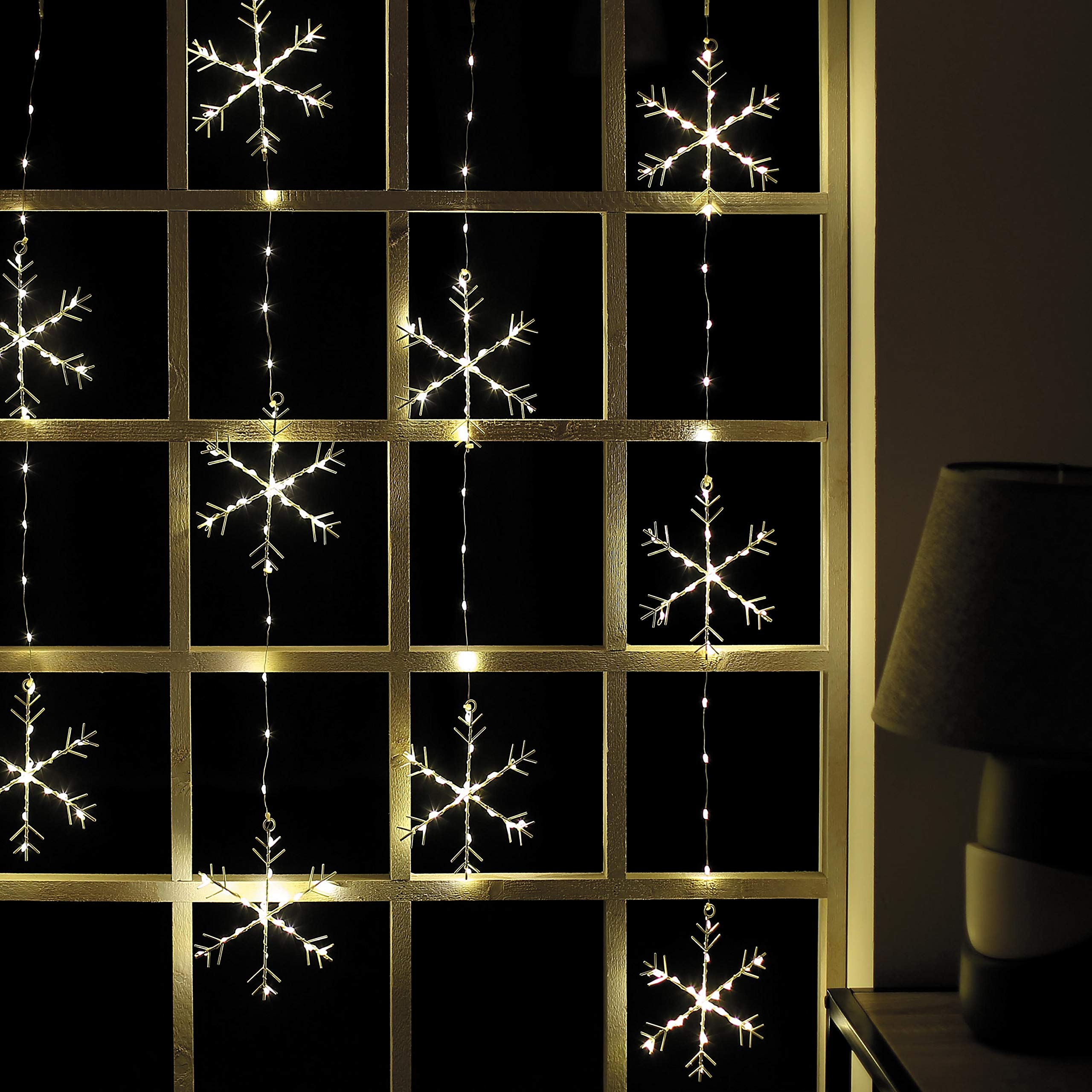 The Christmas Workshop 70649 300 LED Snowflake Curtain Lights | Indoor/Outdoor Christmas Decorations | Warm White Colouring | 1.2 Metre String Lights | Mains Operated [Energy Class A+++]