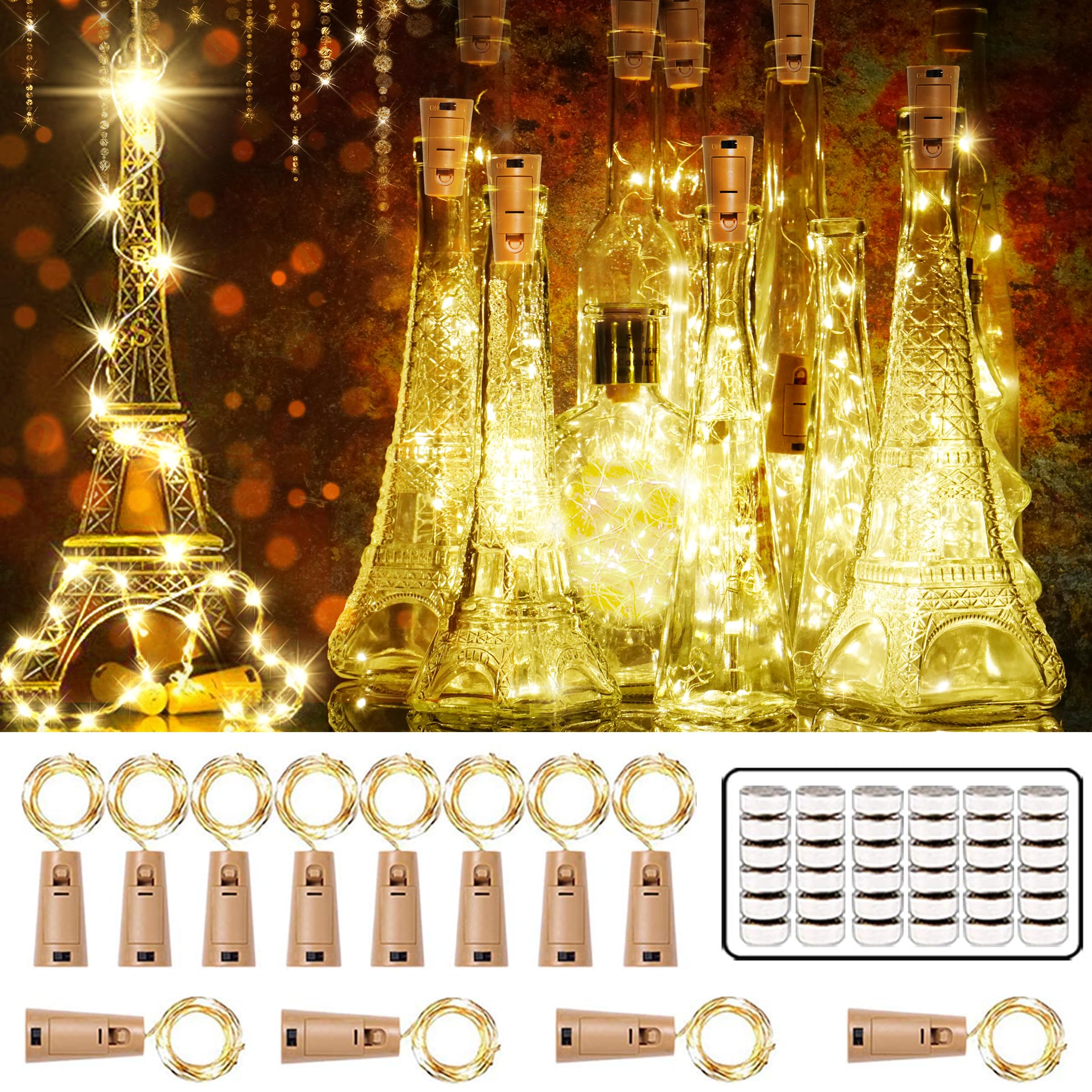 Wine Bottle Cork Lights 12Pack 20 LED/ 40 Inches Battery Operated Cork Shape Copper Wire Colorful Fairy Mini String Lights for Party Christmas Halloween Wedding Decoration (Warm White)