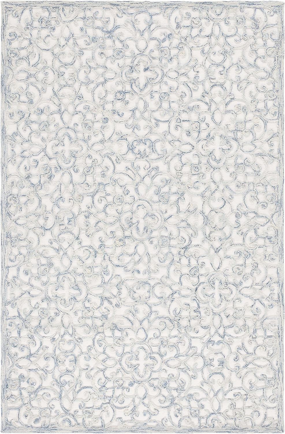 Blue and Ivory Hand-Tufted Wool 4' x 6' Area Rug