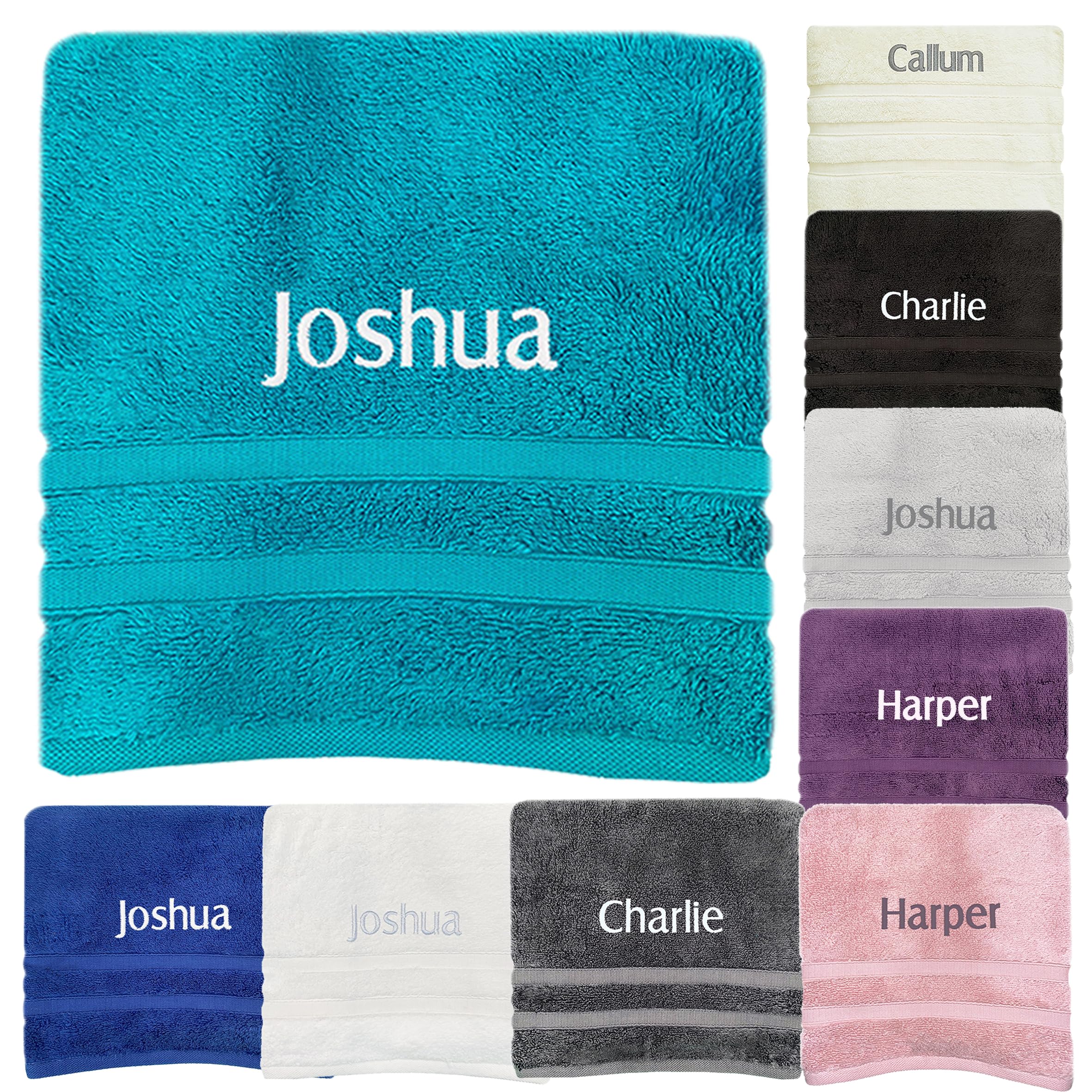 JJLC Personalised Bath Hand Towels Sets Embroidered Name (Hand Towel, Turquoise)