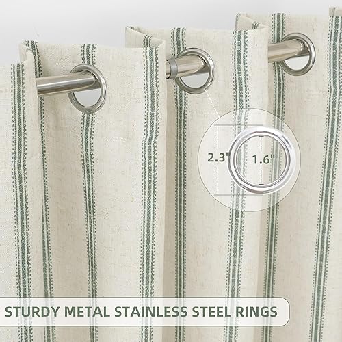 Vista 29 de DriftAway Cortinas opacas de mezcla de lino de 63 pulgadas de largo para dormitorio, cortinas de lino con estampado de rayas verticales, con Gris