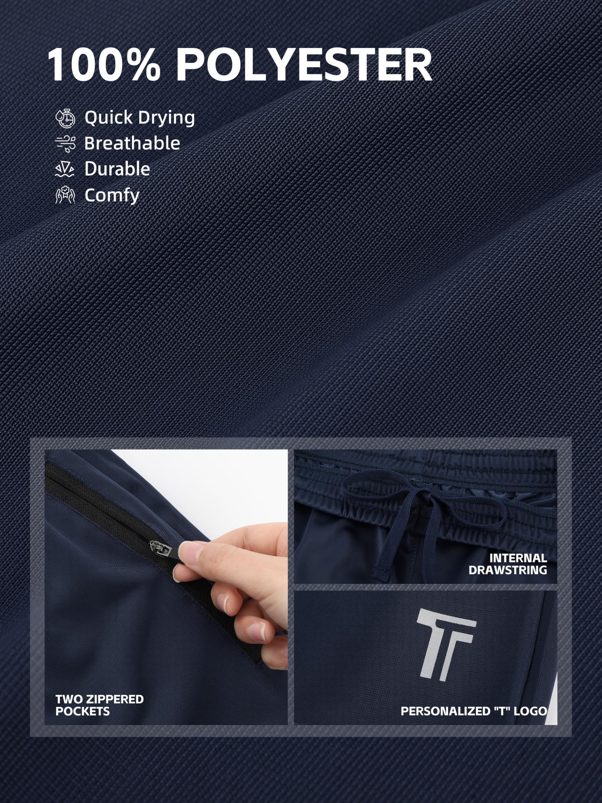 Tuliara 5 Pack Boys Athletic Shorts with Zipper Pockets Basketball Soccer Quick Dry Teen Kids Sport Shorts Elastic Waist — view 4