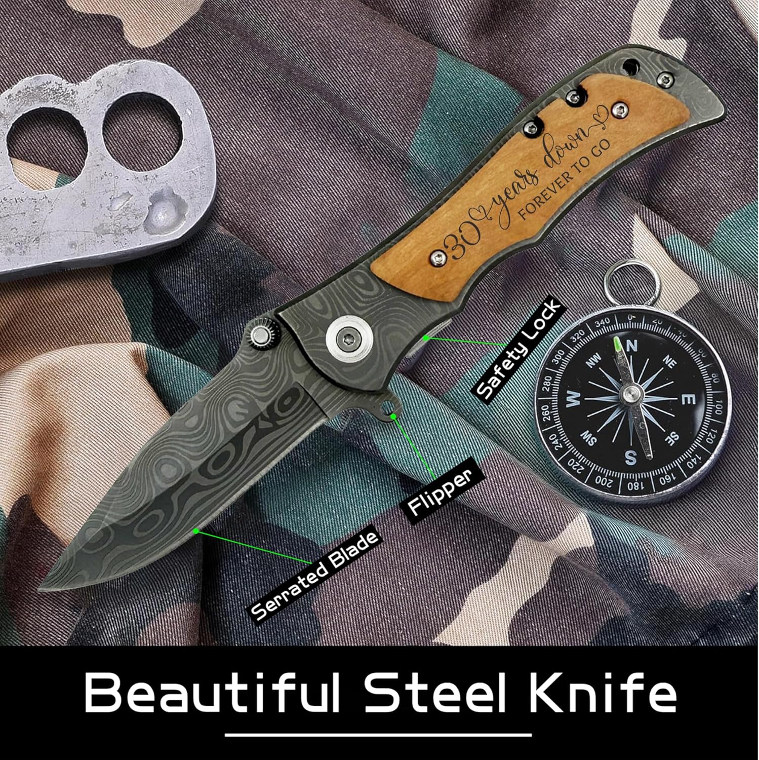 30th Wedding Anniversary Meaningful Gifts for Men, 30 Years Anniversary Keepsake Engraved Folding Knife with Wood Box, 30th Pearl Anniversary Presents for Him, 30 Years of Marriage Gift for Husband
