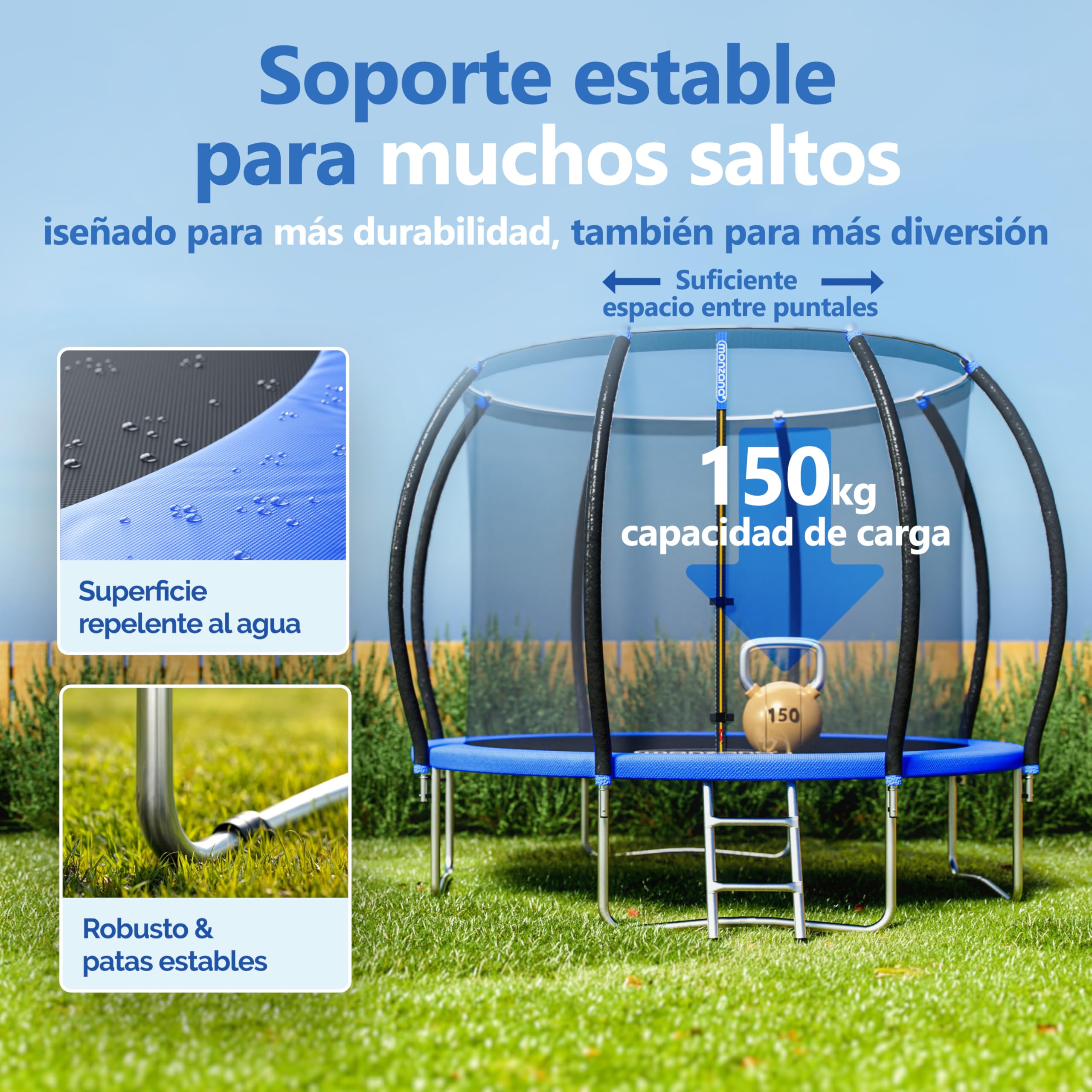 MONZANA® Trampolín Ø 244cm, Cama Elástica, Red de Seguridad, Protectores Bordes, Escalera, Trampolines para Niños, Juguetes Juegos Exterior, Set Completo, Deporte, Jardín, Certificado TÜV Rheinland GS