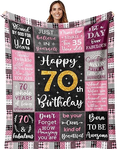 Regalos de cumpleaños número 70 para mujeres, regalos para mujer de 70 años, manta de regalo de cumpleaños 70 de 50 x 60 pulgadas, el mejor regalo