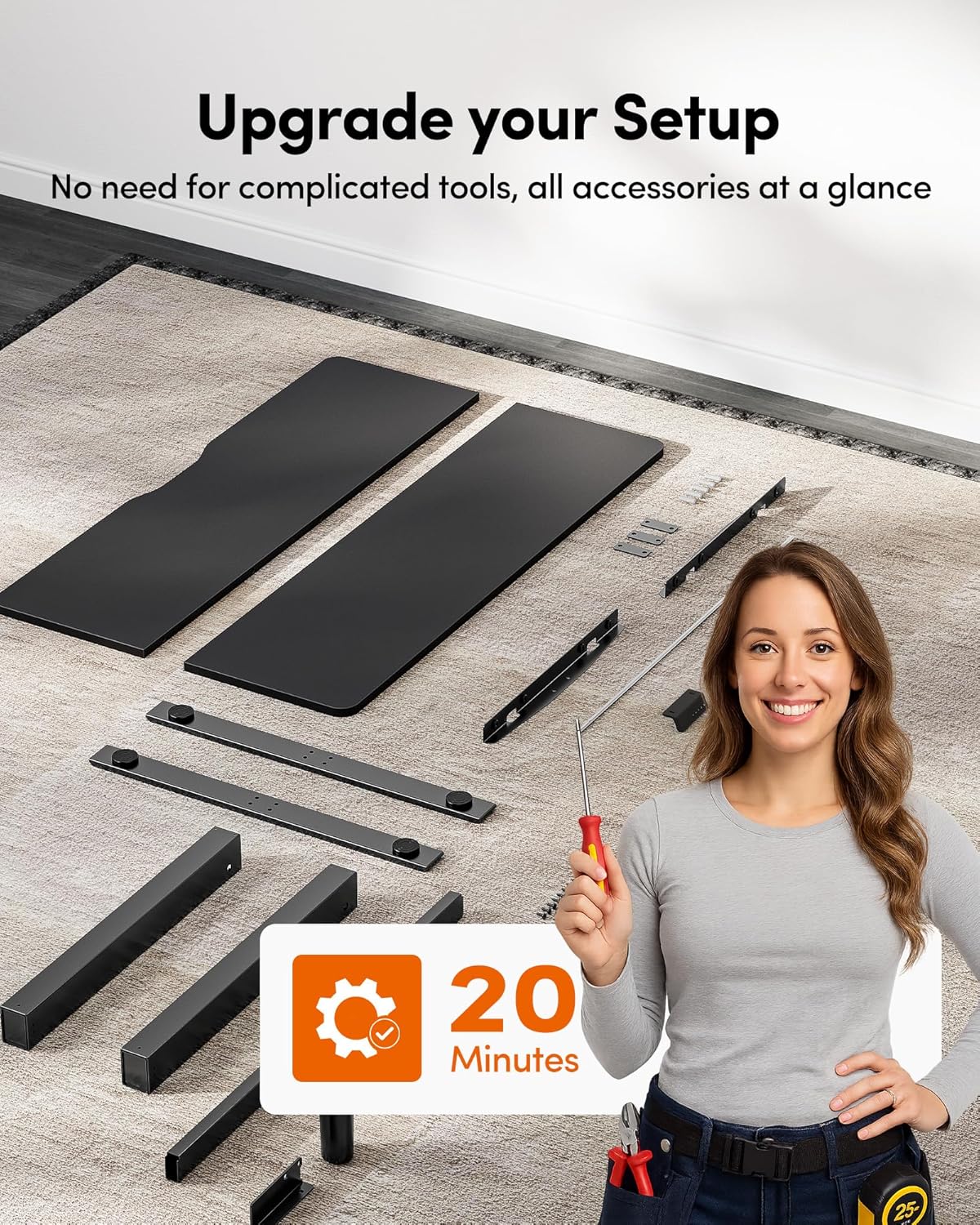 FEZIBO 48 x 24 Inchs Electric Standing Desk, Height Adjustable, Sit Stand Up, Computer Office Desk with Splice Board, Black Frame/Black Top