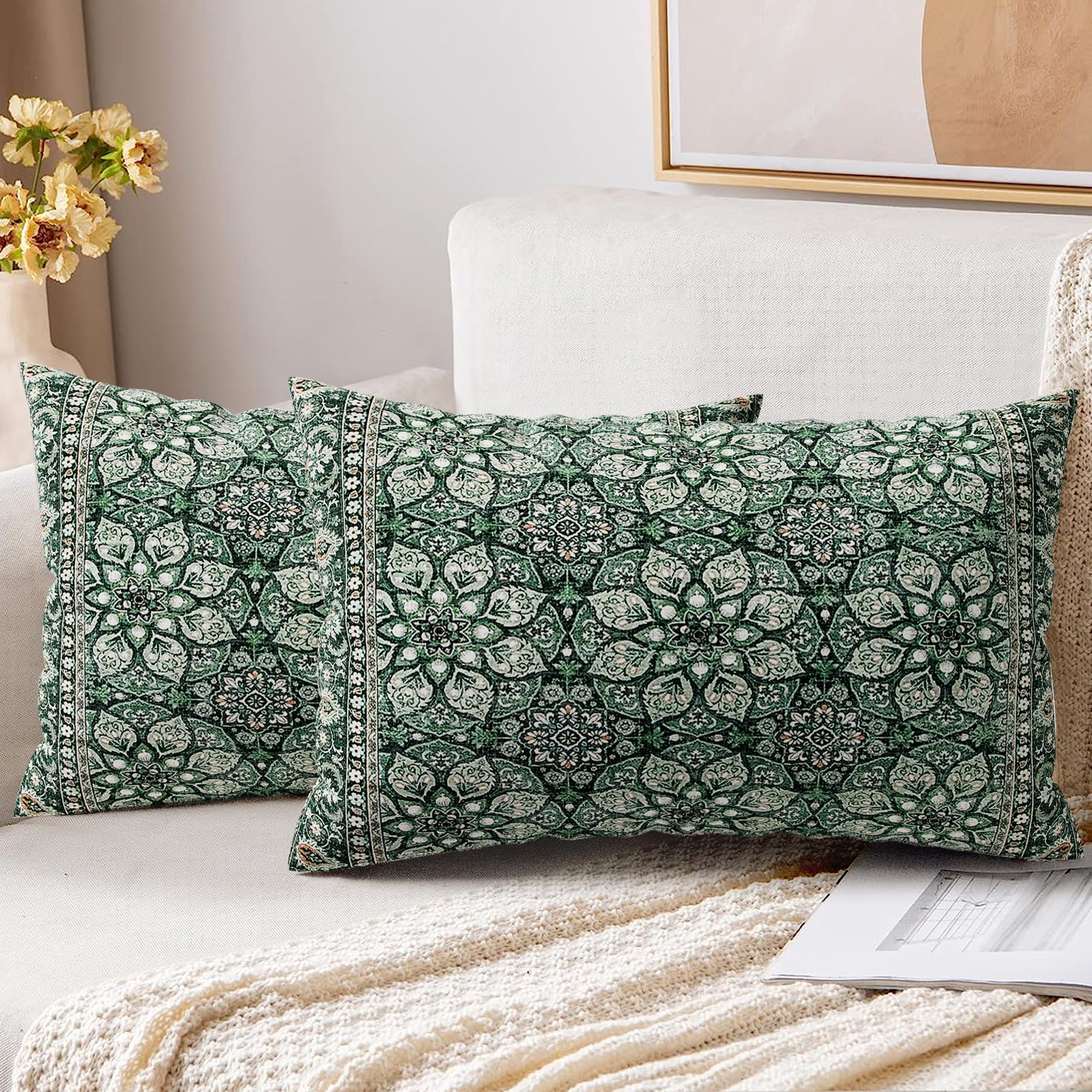 XPHZZL Pack of 2 Soft Decorative Cushion Covers 30cm x 50cm Square Throw Pillow Case Boho Style Pillowcases for Sofa Bedroom Outdoor Patio Garden with Invisible Zipper 12 x 20 Inch-Cyan Flower