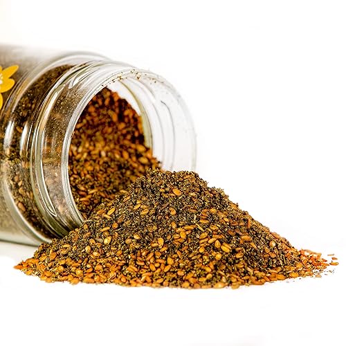 Miniatura 3 de Sheffa Zaatar Mezcla de especias sin sal condimento aromático de hisopo (frasco de vidrio de 3.5 onzas) Mezcla tradicional de Zesty Zesty Zatar,