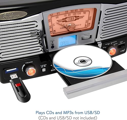 Miniatura 2 de Tocadiscos de estilo clásico versión actualizada altavoces integrados, reproductor de discos inalámbrico, tocadiscos convertir vinilo a MP3,