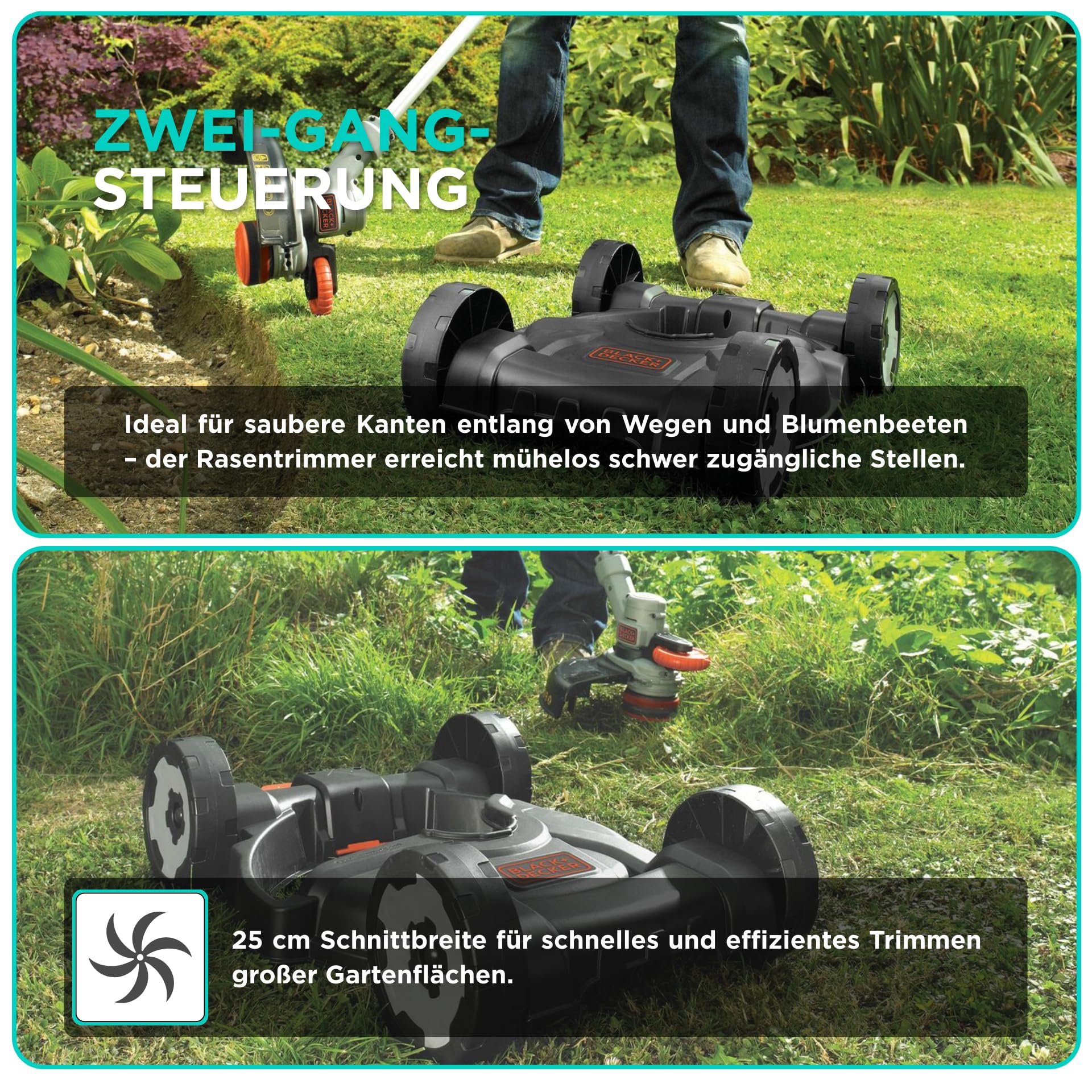 BLACK+DECKER Akku-Rasentrimmer 18V POWERCONNECT 3-in-1, Rasentrimmer, Rasenkantenschneider & Grasschneider, Einfacher Wechsel zum Rasenmäher für Kleine Gärten – STC1820CM-QW