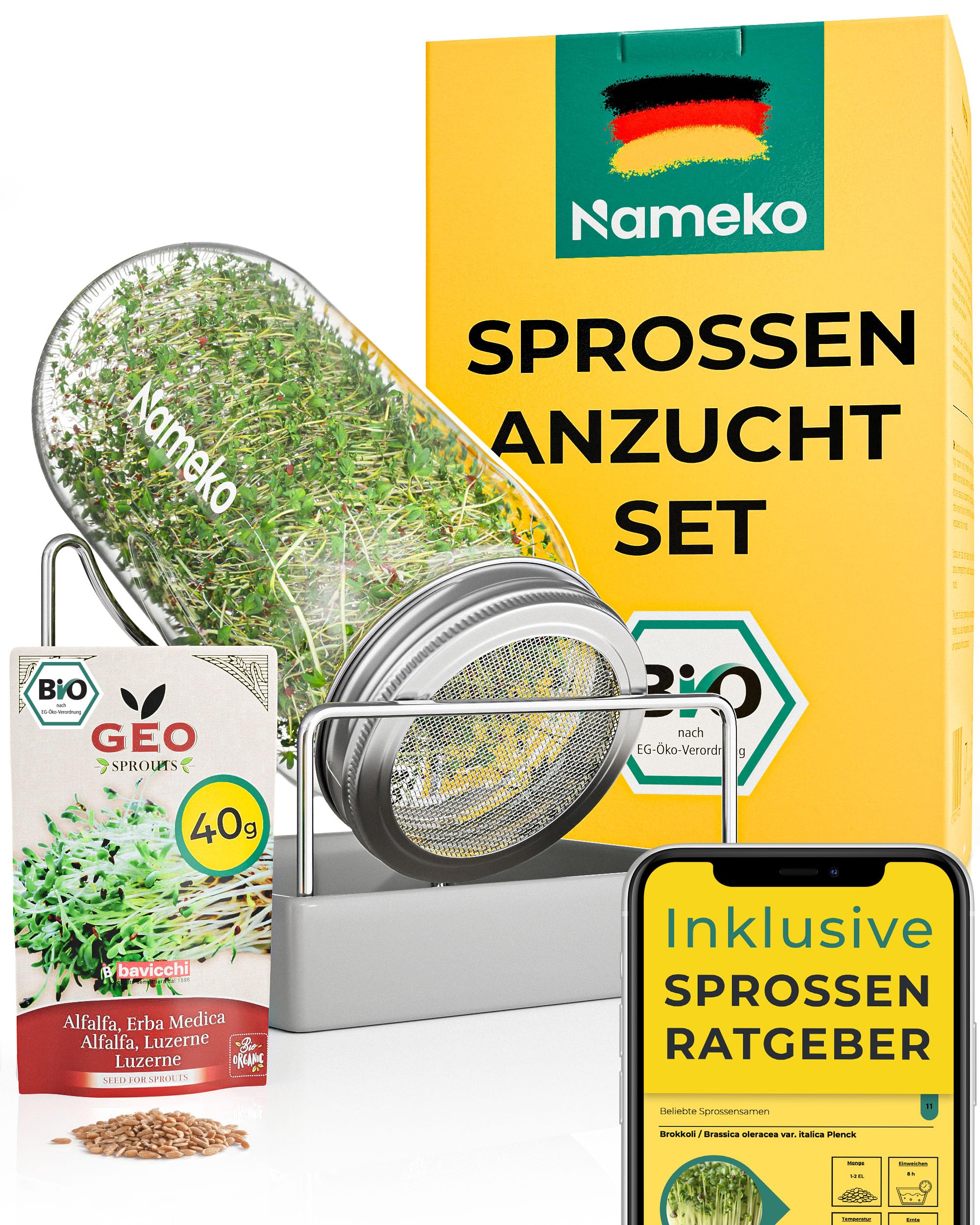 Sprossen-Anzuchtset Mit Edelstahlständer - Keimglas Für Frische Sprossen