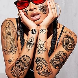 TASROI 6 Sheets Large Chicano Temporary Tattoos For Men Women Adult, Chicana Guadalupe Gangster Fake Tattoos Prisoner Day of the Dead, Halloween Mexico Tattoo Stickers, Tatuajes Temporales Autocolante