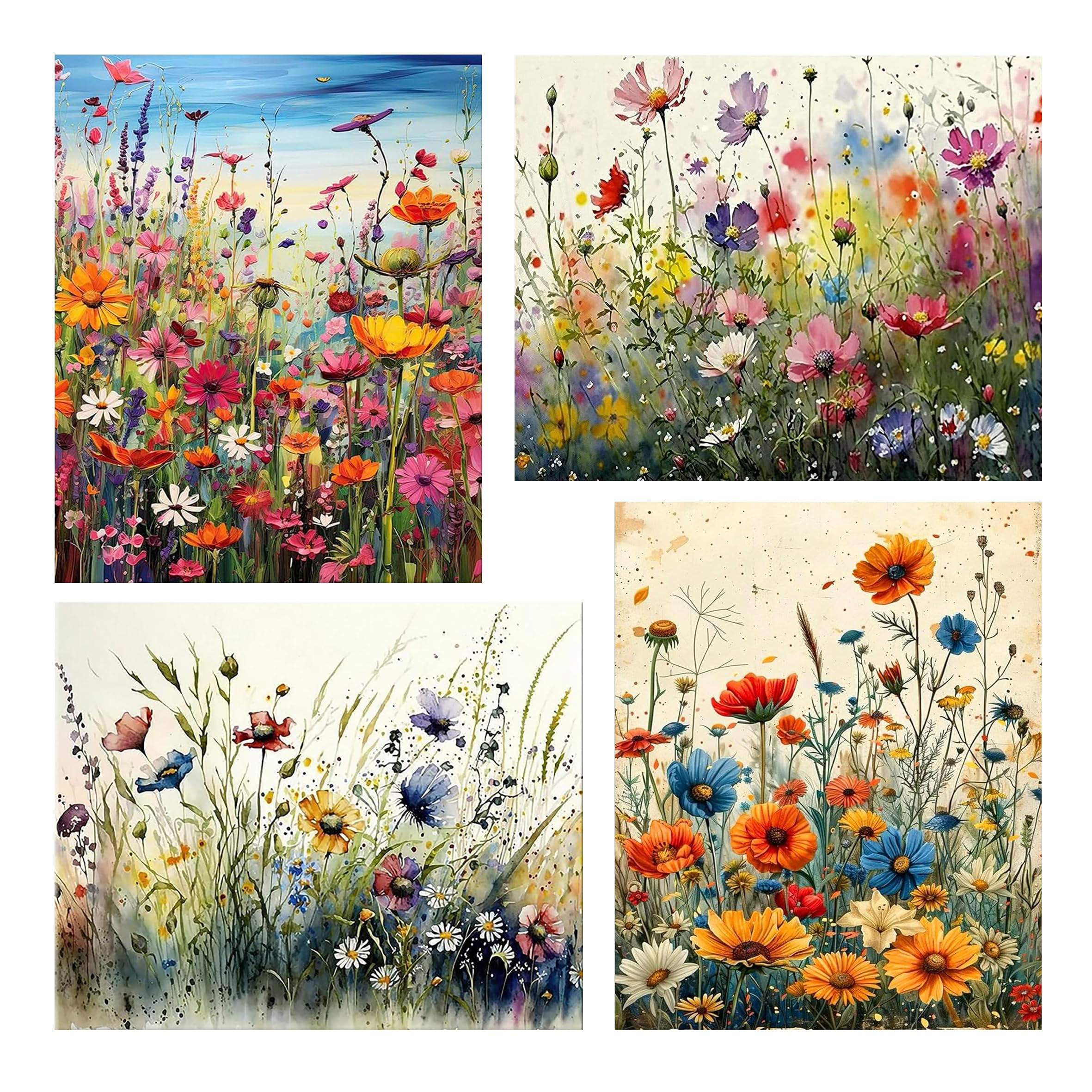 Jakener Paint By Number-4Pack-7 4 Pack Flower Paint By Numbers Kit For Adults Beginner,Wild Flowers Easy Adult Paint By Number Kits On Canvas Diy Painting For Beginners Art By Numbers For Home Wall Decor 12X16 Inch
