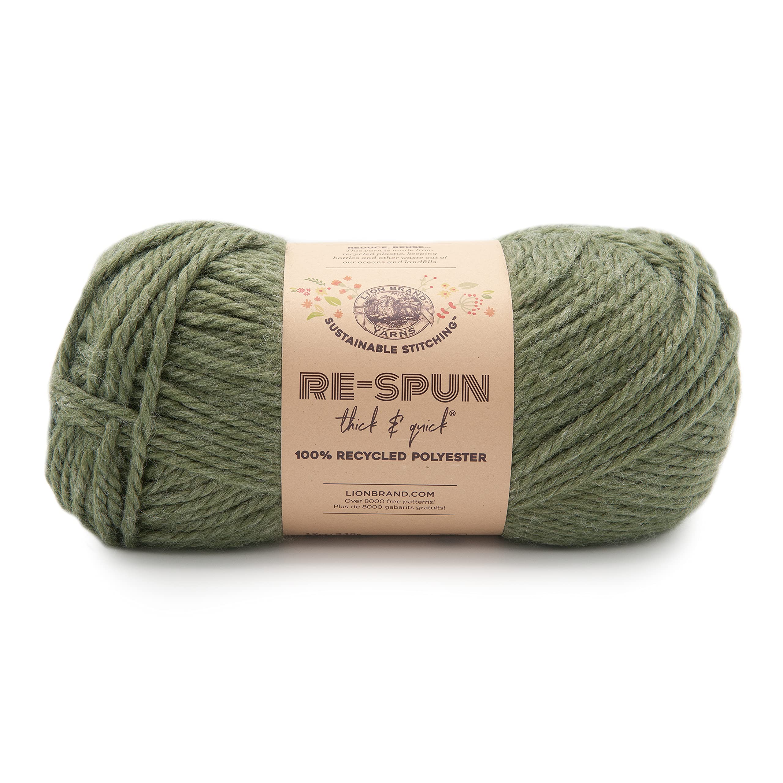 Lion Brand Yarn Respun Thick & Quick, Super Bulky Recycled Polyester Yarn for Knitting, Crochet, and Crafts, Evergreen, 1 Pack