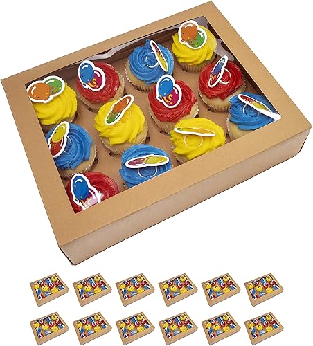 Essos Cajas para cupcakes para 12 cajas de papel kraft con ventana transparente 12 piezas contenedor de cupcakes autoplegables o caja de embalaje