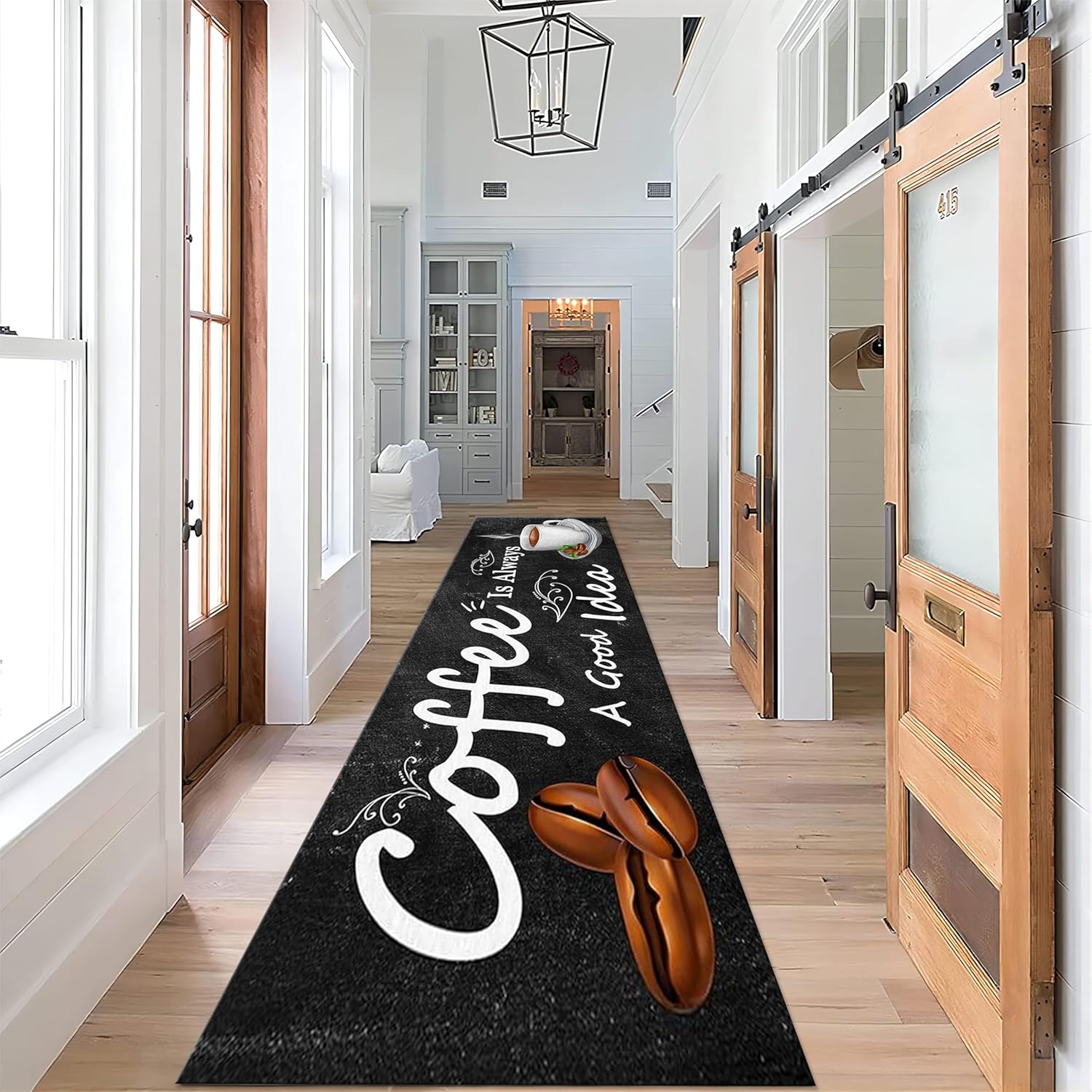 Coffee Decor Rug for Bedroom, 3.3x7ft, Beans Bar Mats, Ultra Soft Foldable No Crease Dirty Resistant Anti-Slip Carpet, Breathable Easy Clean Rugs for Hallway Porch Bedside