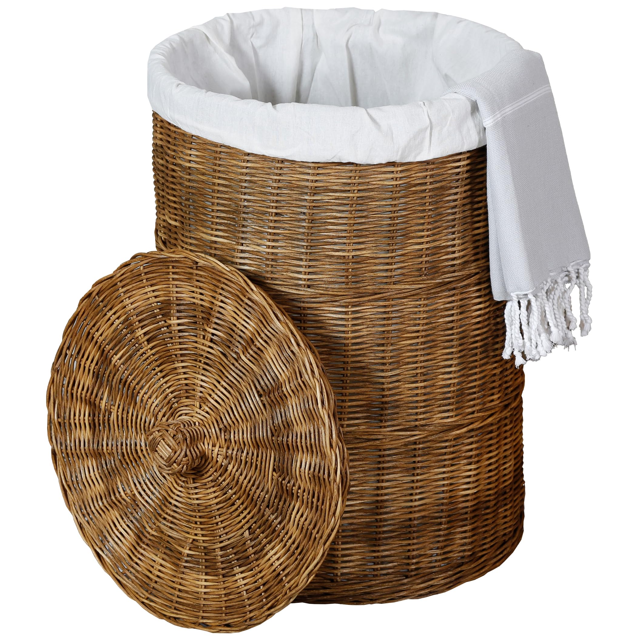 Aufbewahrungsbox mit Deckel – Wäschekorb Geflochten, Flechtkorb aus Rattan 50l | Aufbewahrung & Aufbewahrungskorb