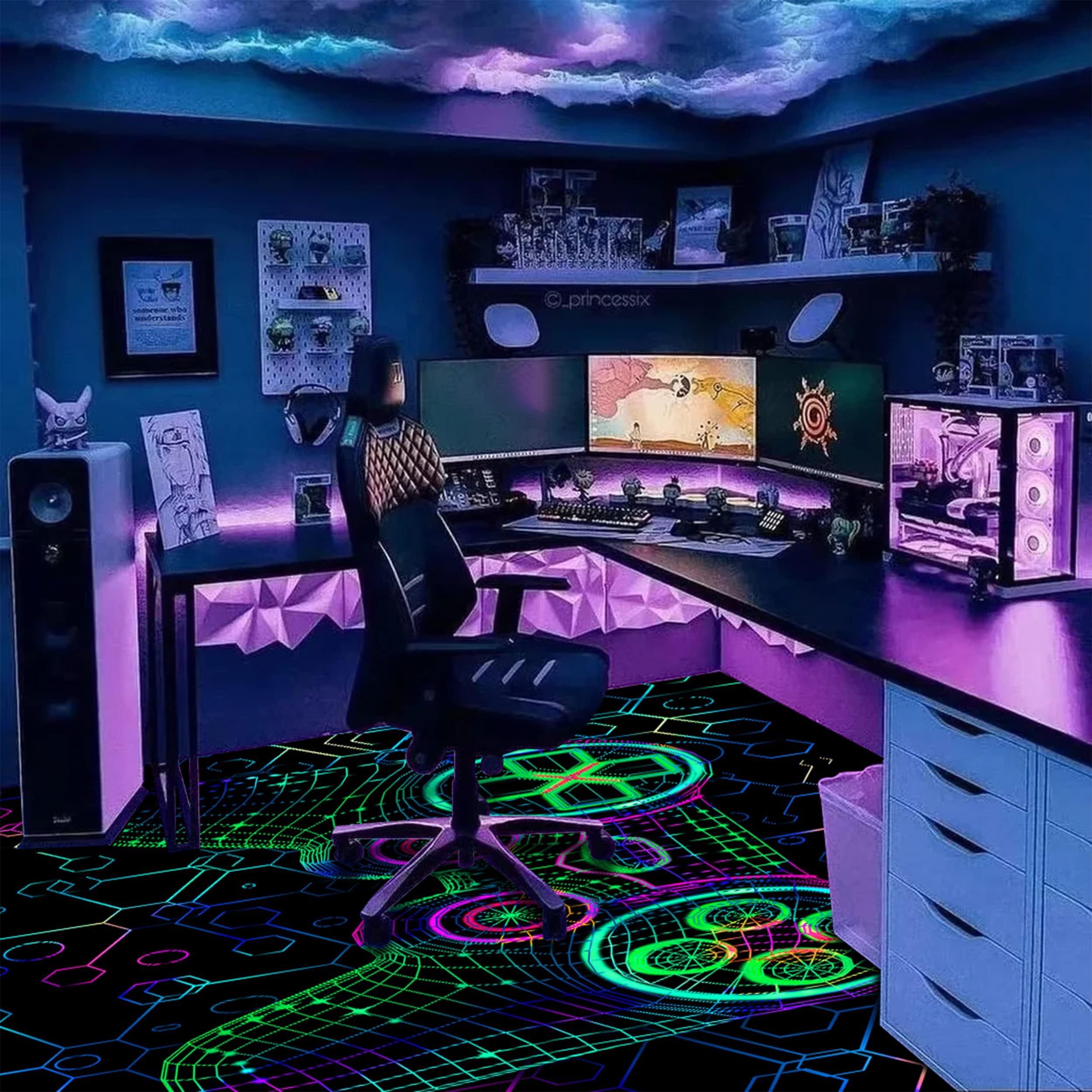 HOLAVIDA Neon speeltapijt, 3D blacklight, uv-reagerend speelcontroller, antislip, fluorescerende vloermat, oplichtend in het donker, speelmat voor kinderen, speelkamer, 180 x 120 cm