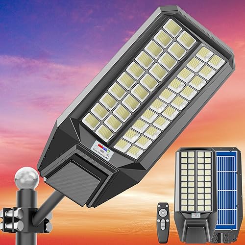 Miniatura 15 de Farolas solares impermeables para exteriores, grandes de 9500 W, luz solar comercial al aire libre del atardecer a abajo con sensor de movimiento,