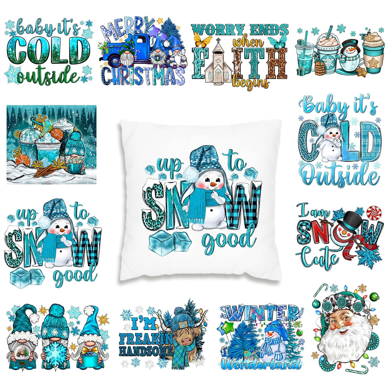 Tintnut Christmas Iron on Tranfers - 12"x10" 12 Sheets,Winter Snow Iron on Tranfers for Clothing Uniform DIY Fabric — image 1
