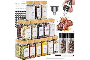 26pcs Glass Spice Canisters with Bamboo Lids, Salt and Pepper Grinder