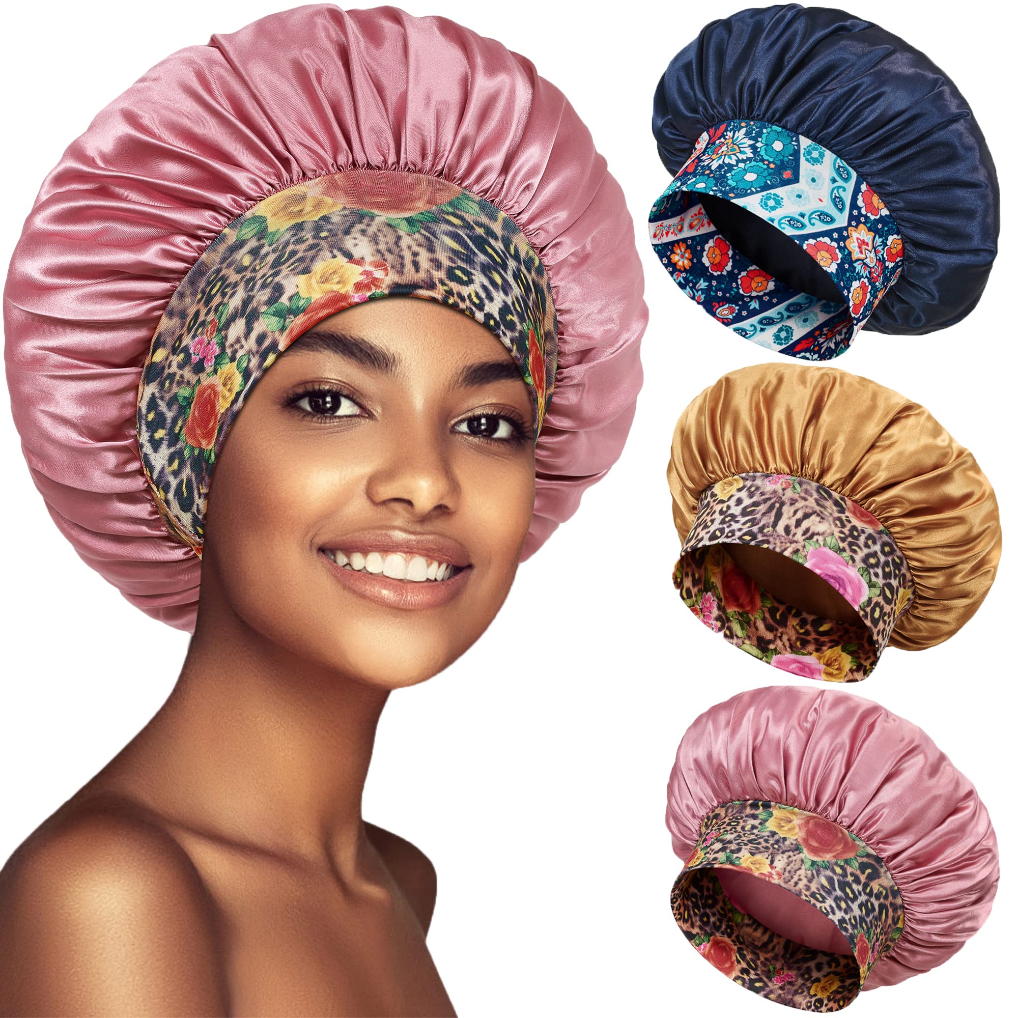 PHILIGHTS 3 Pack Satin Bonnet Silk Hair Bonnet - hair accessories | Mubboo