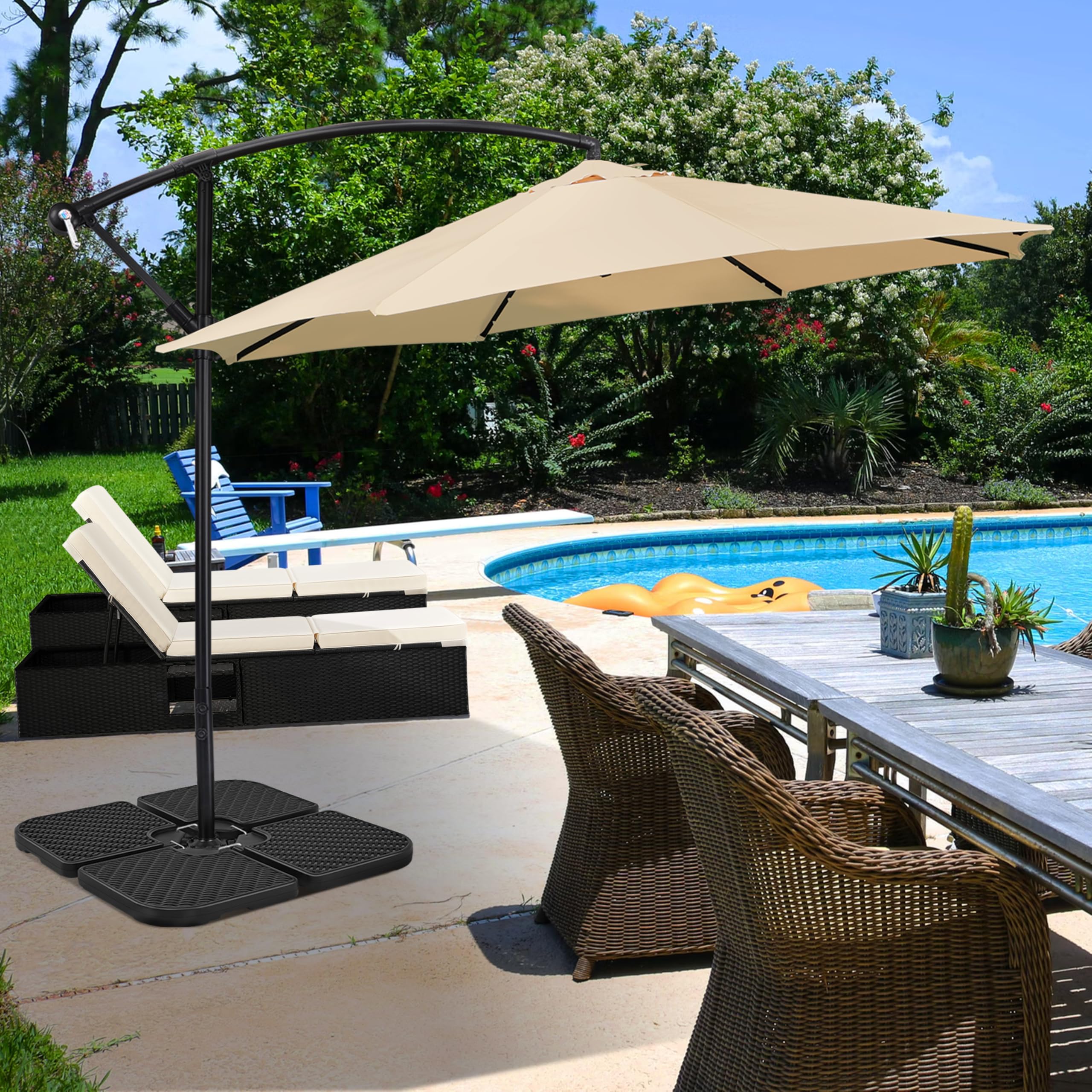 Yaheetech 4 Piezas Base para Sombrilla Rellenable Cuadrado 80kg de Arena/60L Agua Total con Diseño Trenzado Soporte de Parasol para Llenar Desmontable 50x50x7,5cm para Jardín Patio etc