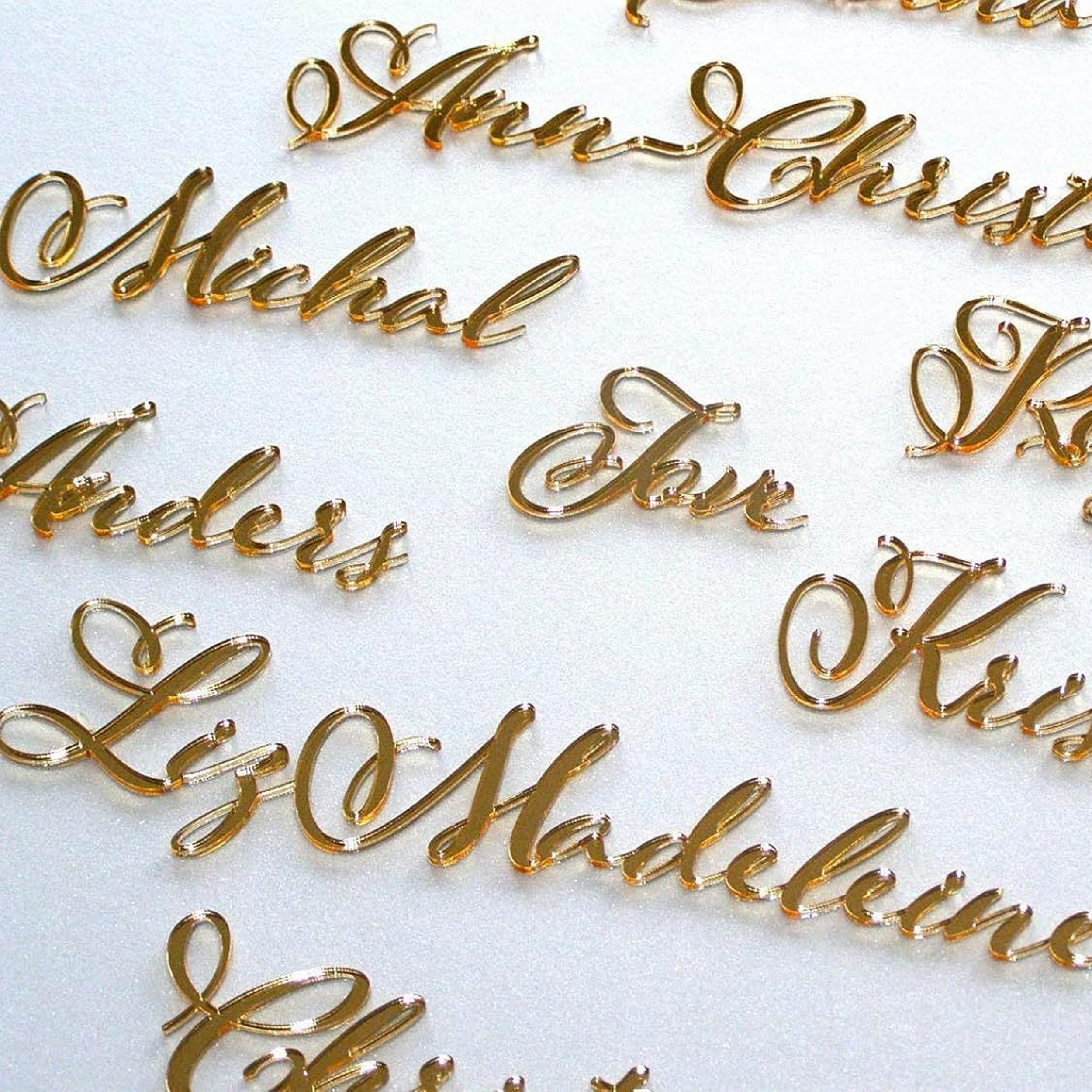 Nombres Decorativos Personalizados cortados con láser, Madera o acrílico para Decoración, Tarjetas de mesa, Marcasitios de boda con nombres en cursiva, Fiesta, eventos, Cumpleaños, Colores Variados