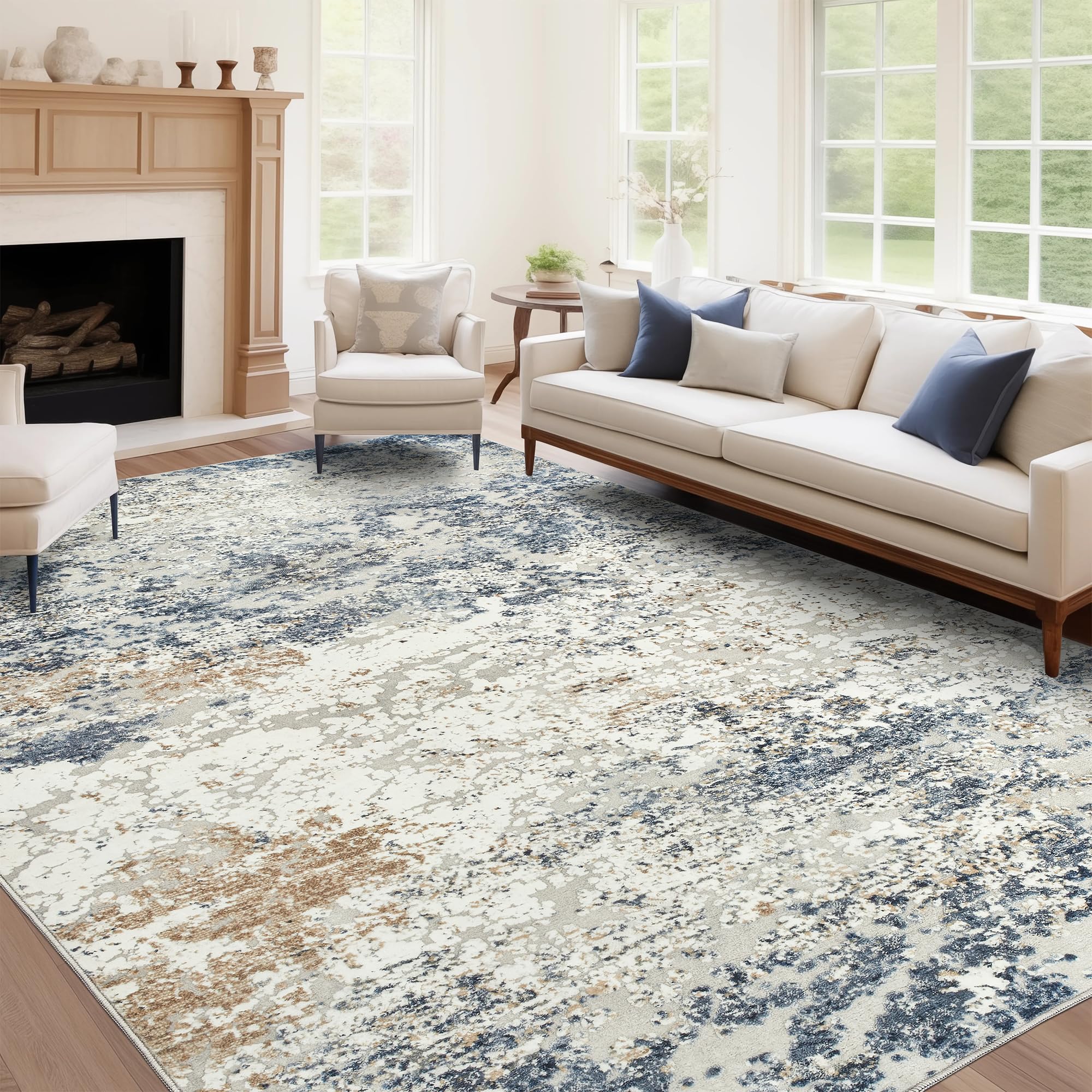Art&Tuft Washable Rugs 7x9, Anti-Slip Backing Abstract Area Rug 7x9, Stain Resistant Rugs for Living Room, Foldable Machine Washable Area Rug(TPR18-Navy, 7'x9') โ image 1
