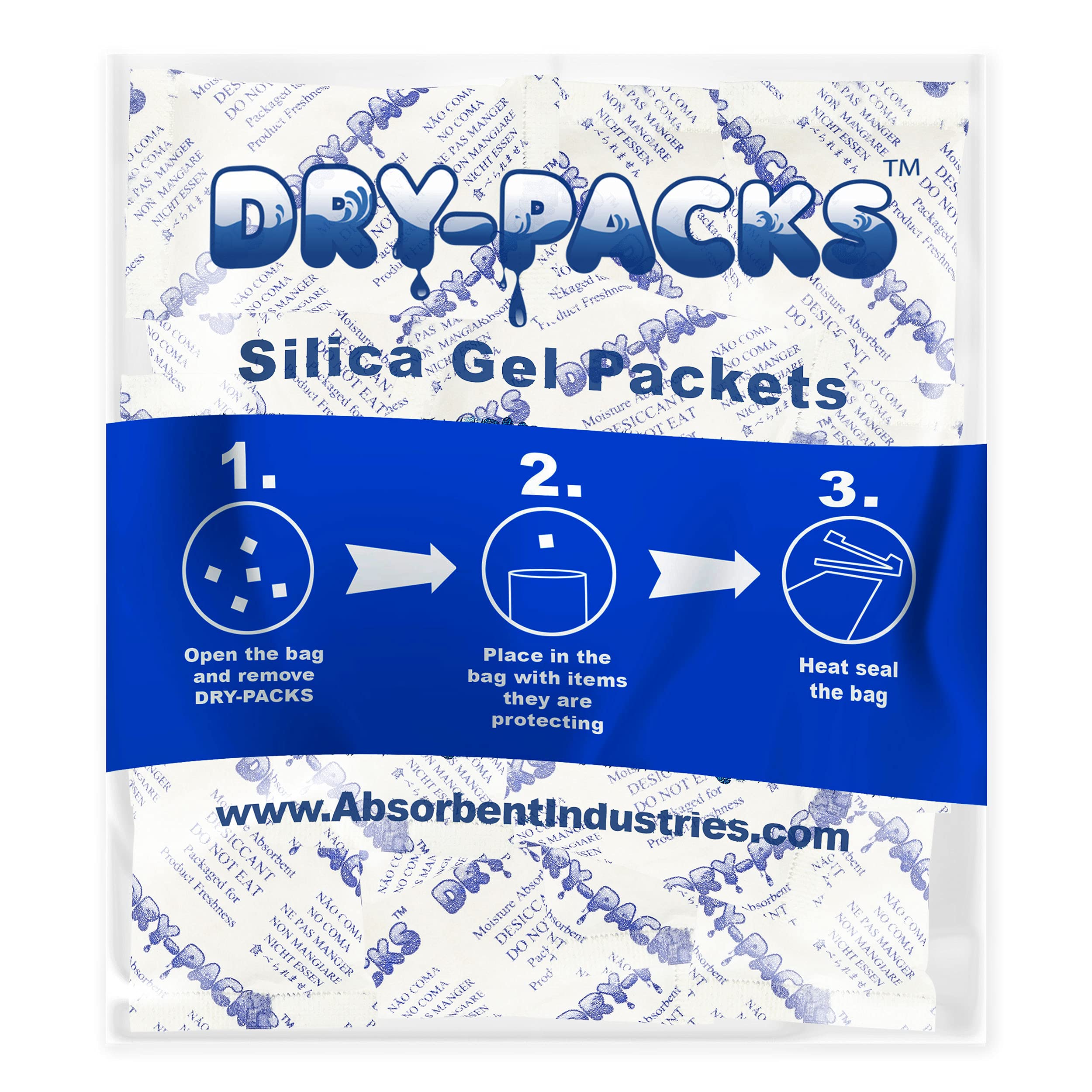 Dry-Packs Industries Silica Gel in Tyvek Rechargeable Dehumidifier Absorbs Moisture 10 gram 30PK, 30-Pack, White, 30 Count