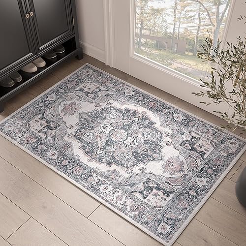 jinchan Alfombra persa de 2 x 3 pies, alfombra vintage para entrada, alfombra tradicional para cocina, alfombra delgada, plegable, gris, multicolor, jinchan Alfombra persa de 2 x 3 pies, alfombra vintage para entrada, alfombra tradicional para cocina, alfombra delgada, plegable, gris, multicolor,