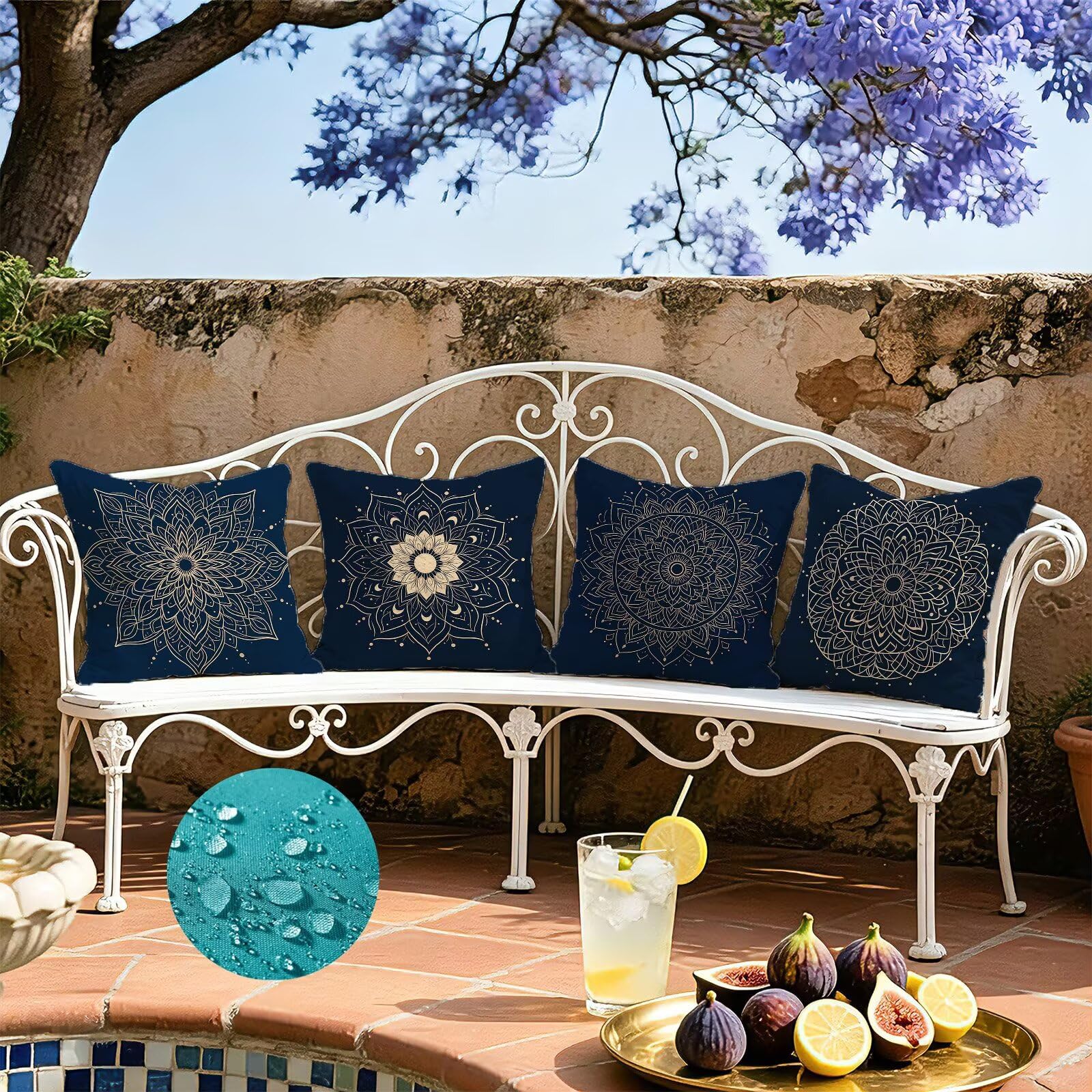 Blu Federe Cuscini Divano 70x70cm, Cuscini da Esterno Set de 4, Cod-345