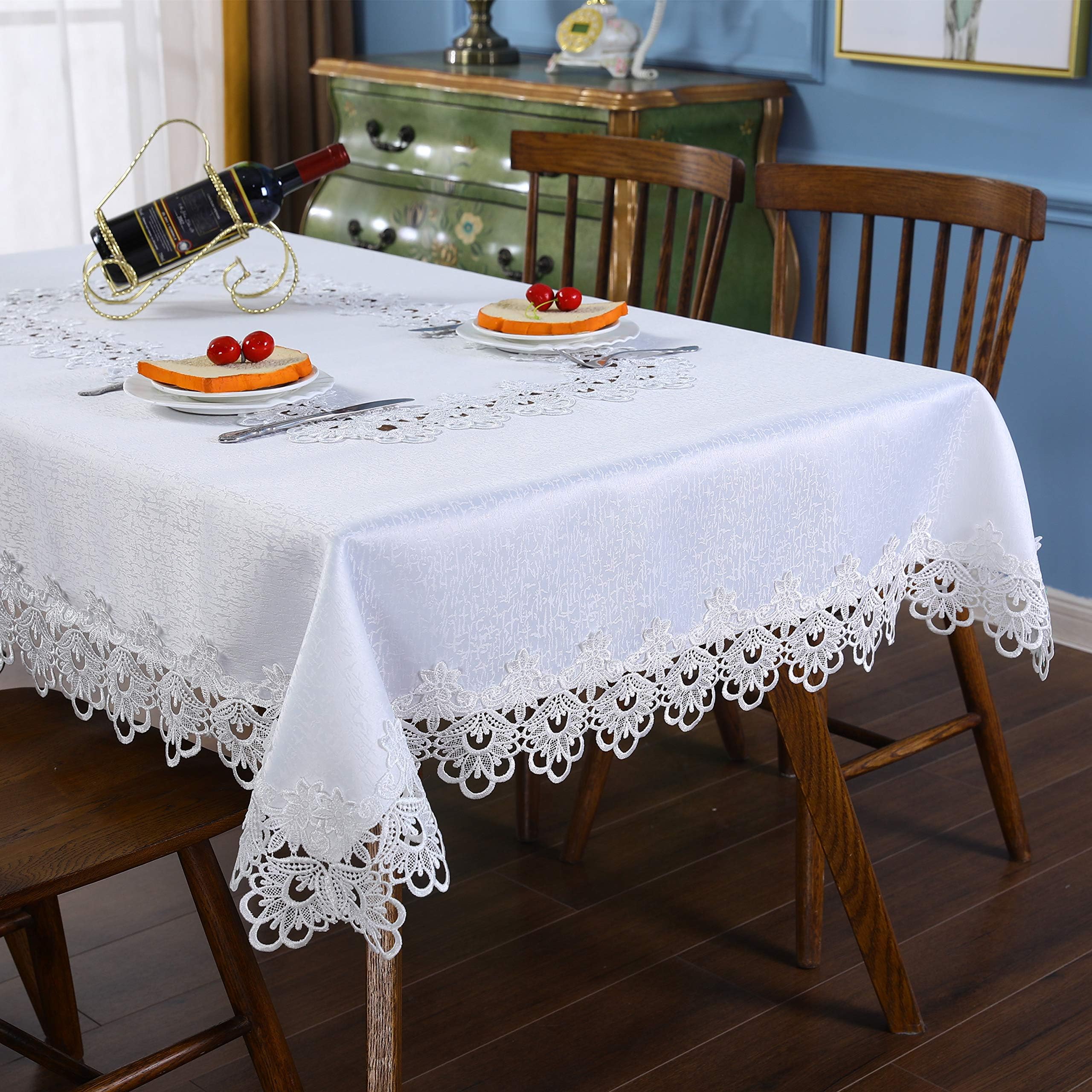 Matches21 Tovaglia INES Quadrata 85x85 Cm Con Bordo In Pizzo - Bianco, Stile Vintage