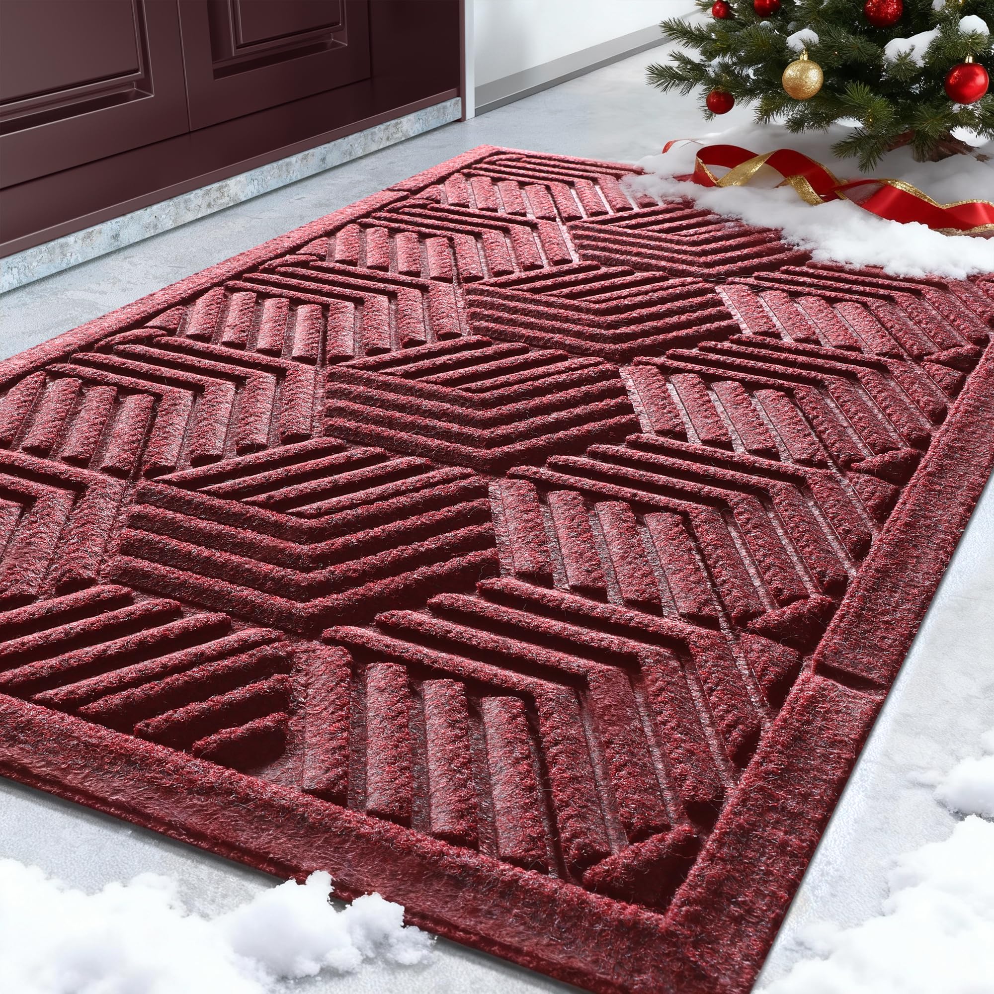 Yimobra Door Mats Outdoor 29.5x17, All-Season Waterproof Outdoor Mats for Front Door Entrance with Drainage Holes, Heavy Duty Non-Slip Doormat for Garage Patio Entryway Indoor, Red