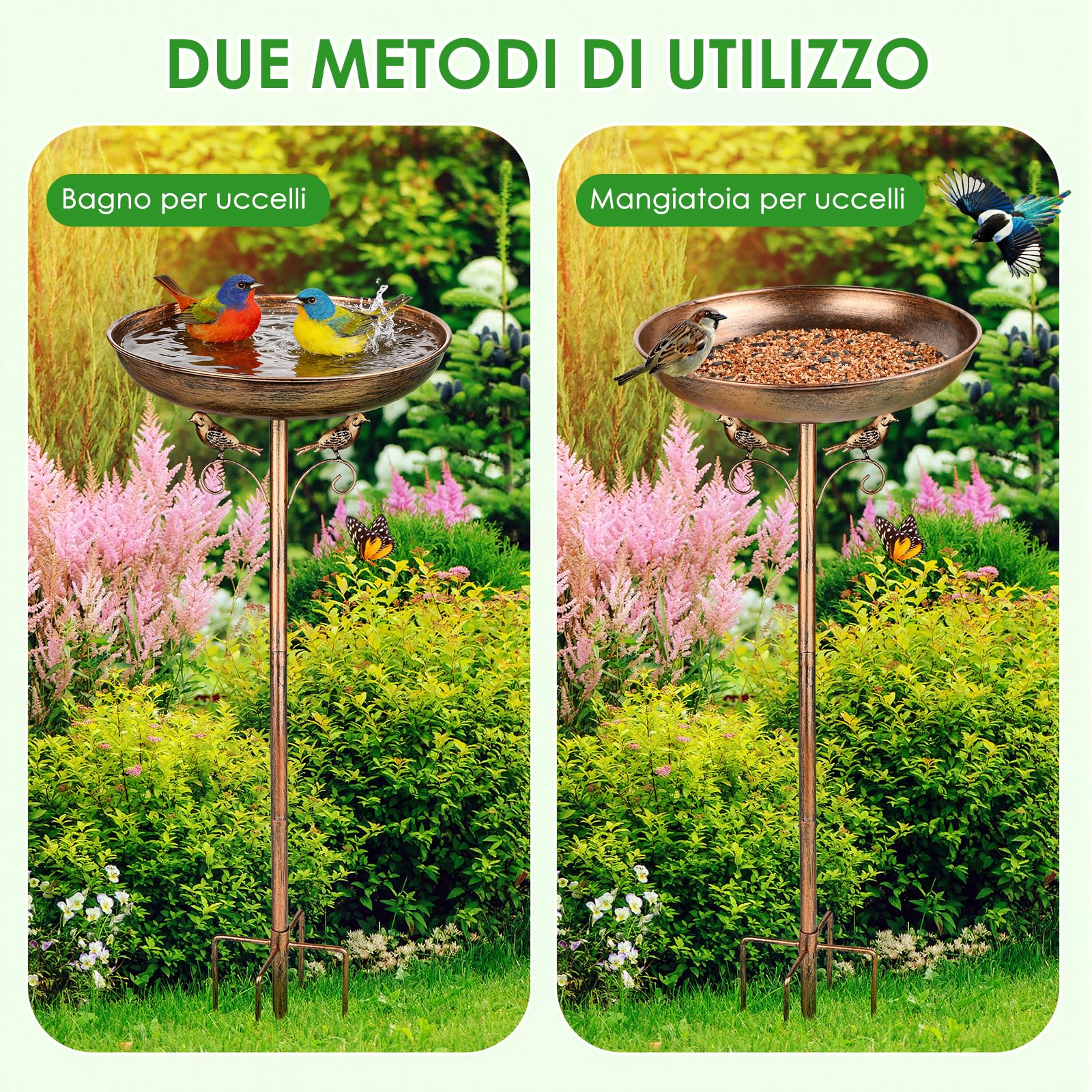 Vasca per Uccelli per Giardino, Mangiatoia per Uccellini da Esterno, Asca per Uccelli e Supporti, In Metallo, per Esterni, Patio, Prato, Cortile, Giardino