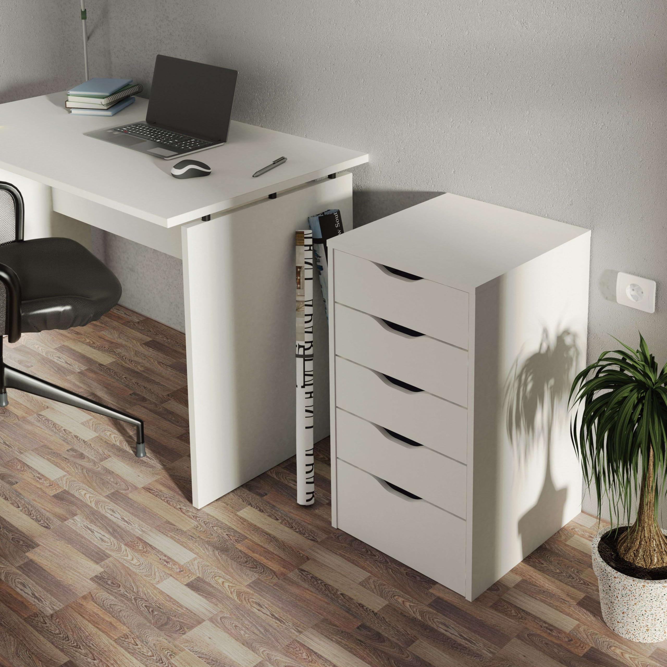 Miroytengo Cajonera EKO 5 Cajones Color Blanco Oficina Despacho Moderno Mueble Almacenaje 71x40x43 cm
