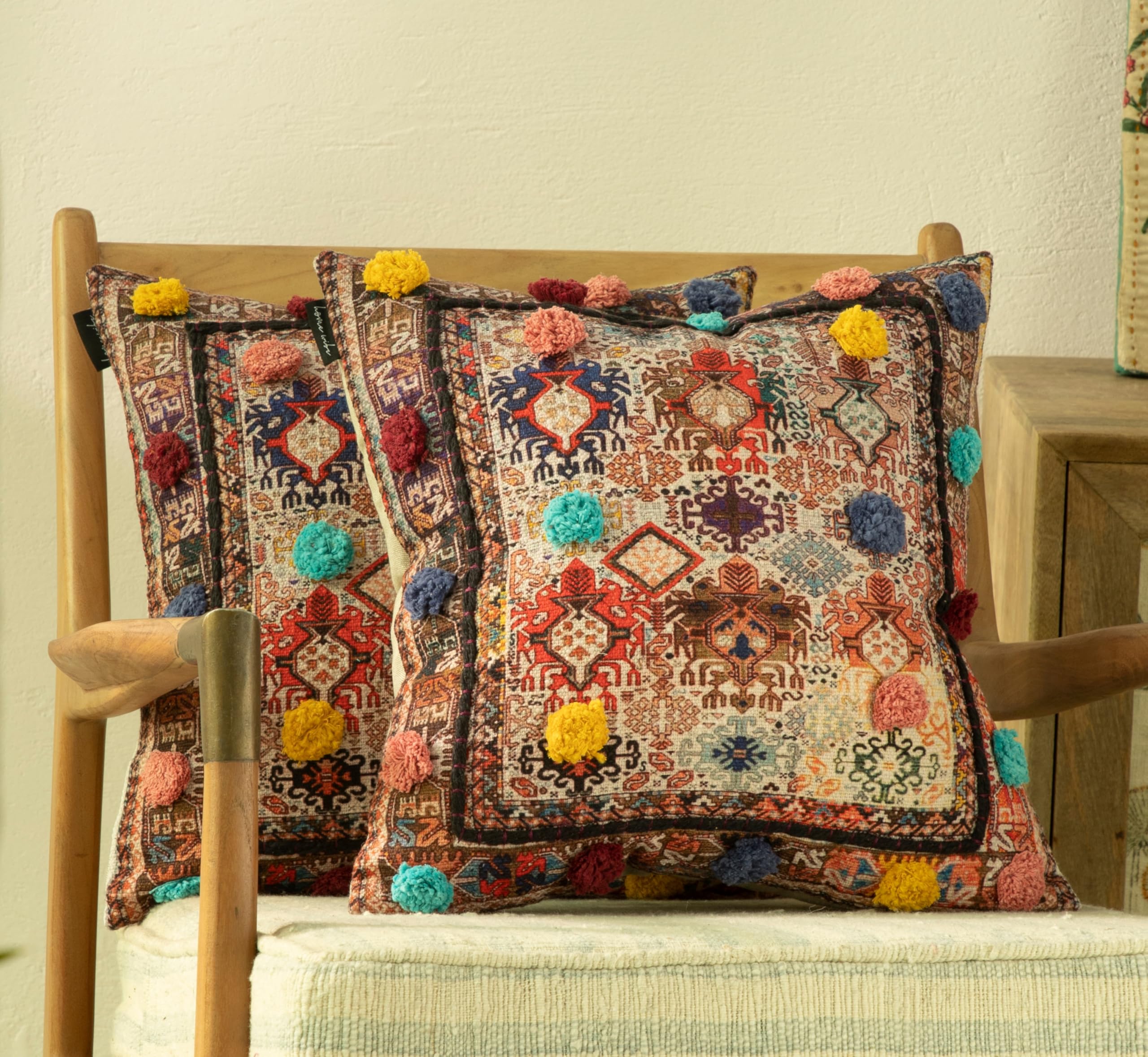 HOME WIBE Geometric Bohemian Kilim Moroccan Cotton Vintage Decorative Ethnic Throw Pillow Covers Set of 2 Boho Cushion
