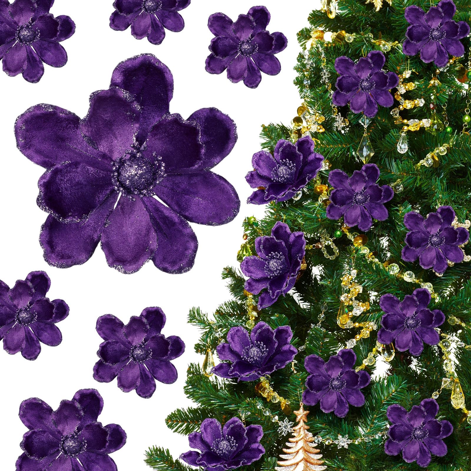 Fleurs de poinsettia de Noël violettes : décoration pour sapin, couronne de vacances et mariage
