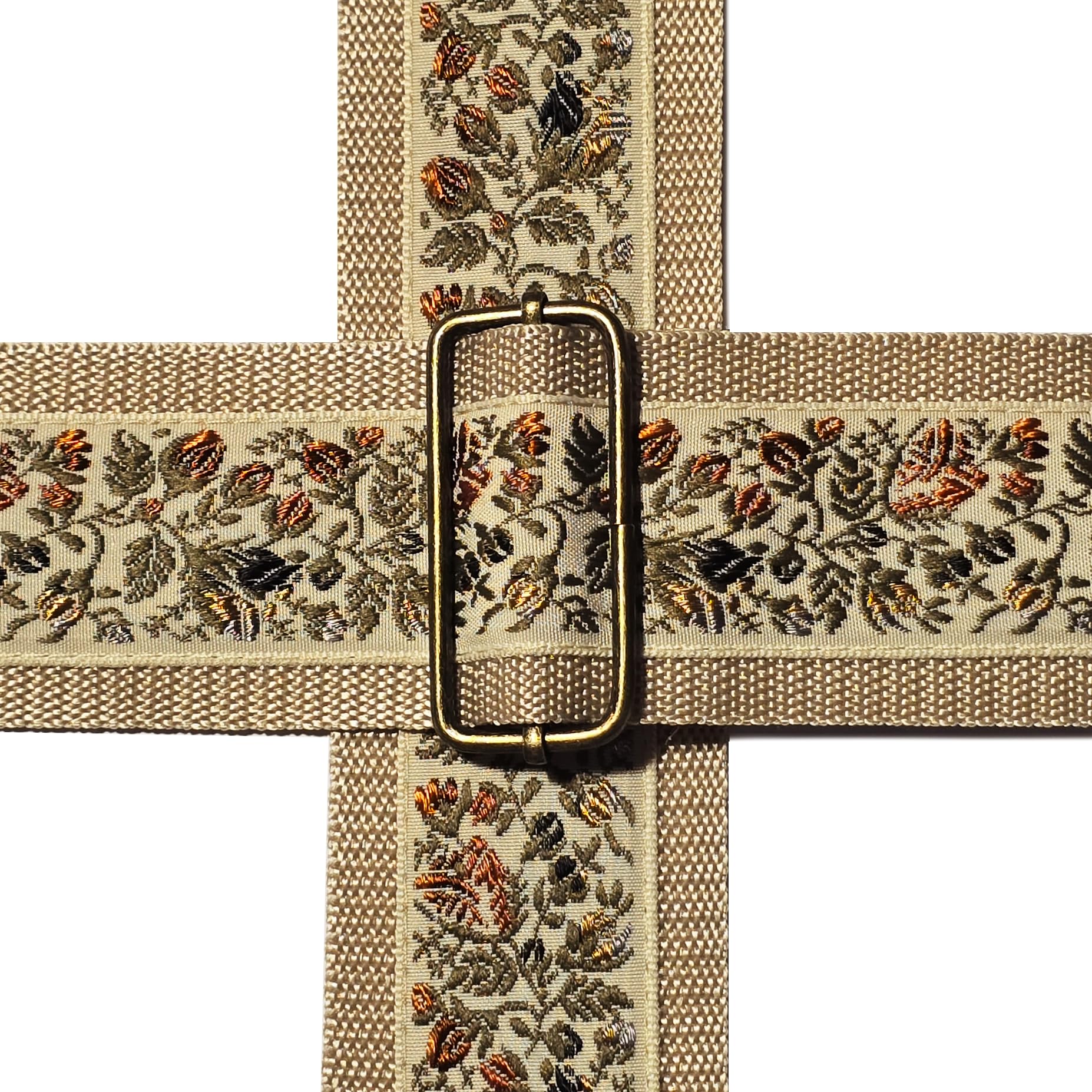 BigBo Floral Gitarrengurt Creme Gitarrengurt mit Plektrumhalter Beige Gurt E-Gitarrengurt Lederenden Vintage Design Blumen