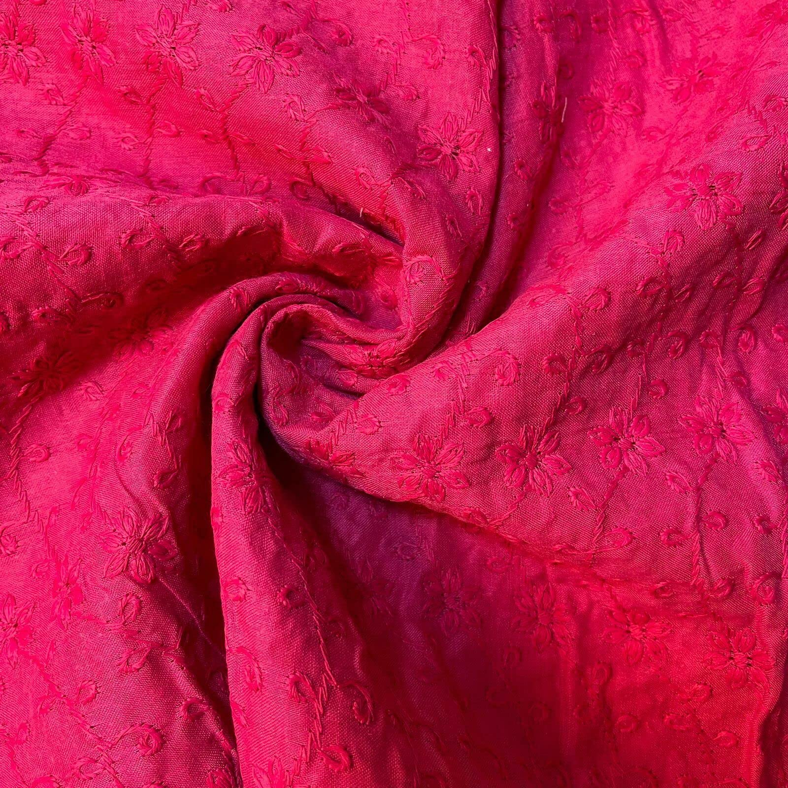 Schiffly 100% Cotton Lawn Broderie Anglaise Embroidery Dress Craft Fabric 44" (1 Meter, Hot Pink)