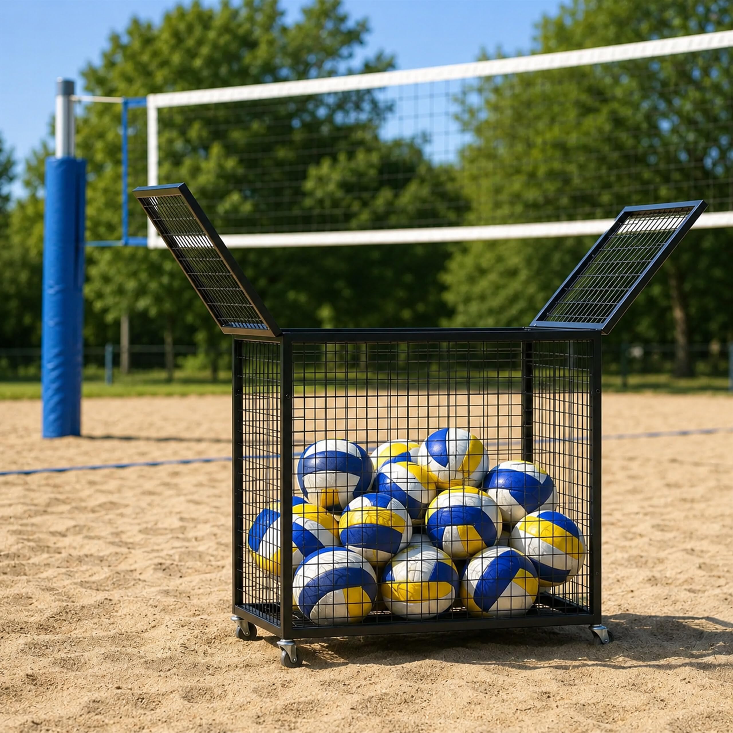 Relaxdays carrito para balones negro, jaula fútbol/baloncesto | 4 ruedas con freno, 81,5x85x66 cm, con cerradura