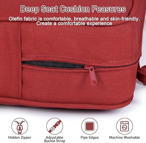 Miniatura 4 de Aoodor Muebles de patio de 22 x 24 pulgadas asiento profundo para silla individual cojín de tela de olefina funda de esponja de espuma color rojo