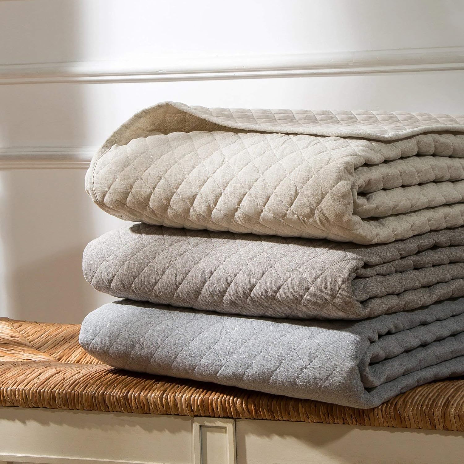 Indigo Hill by HiEnd Accents Anna Diamond Quilted Coverlet Set with Pillow Shams, Taupe Solid Color, King Size, Rustic Traditional Farmhouse Style Bedding Set, 1 Bedspread and 2 Pillow Cases