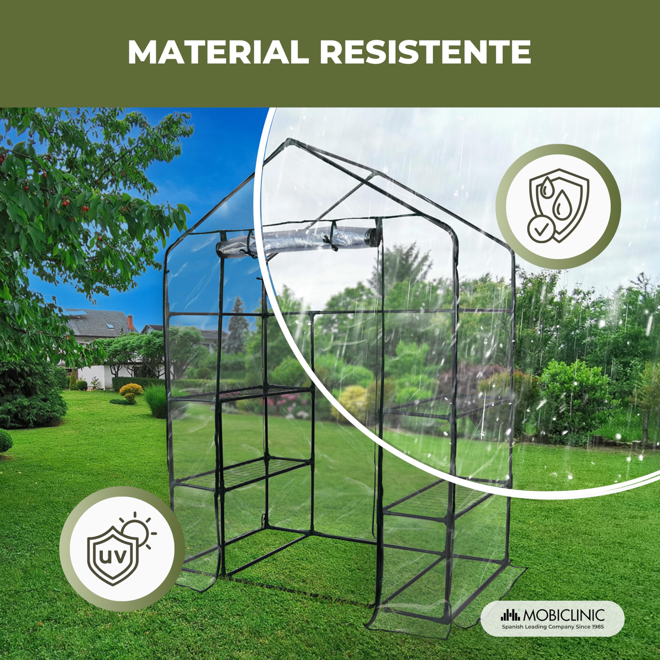 Mobiclinic®, Invernadero de Jardín, 143 x 73 x 195 cm, Cubierta de PVC y Puerta Enrollable, 4 Estantes, Impermeable, Home Grow, Vivero Casero, Fijación Segura, Ideal para Cultivo, Resistente
