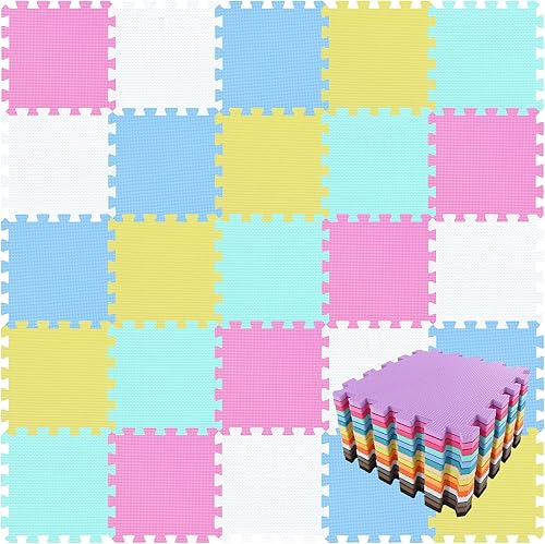 Miniatura 1 de qqpp Tapete de goma EVA de 18 azulejos entrelazados de espuma, tapete de juego para bebés para jugar, tapete de ejercicio para entrenamiento en
