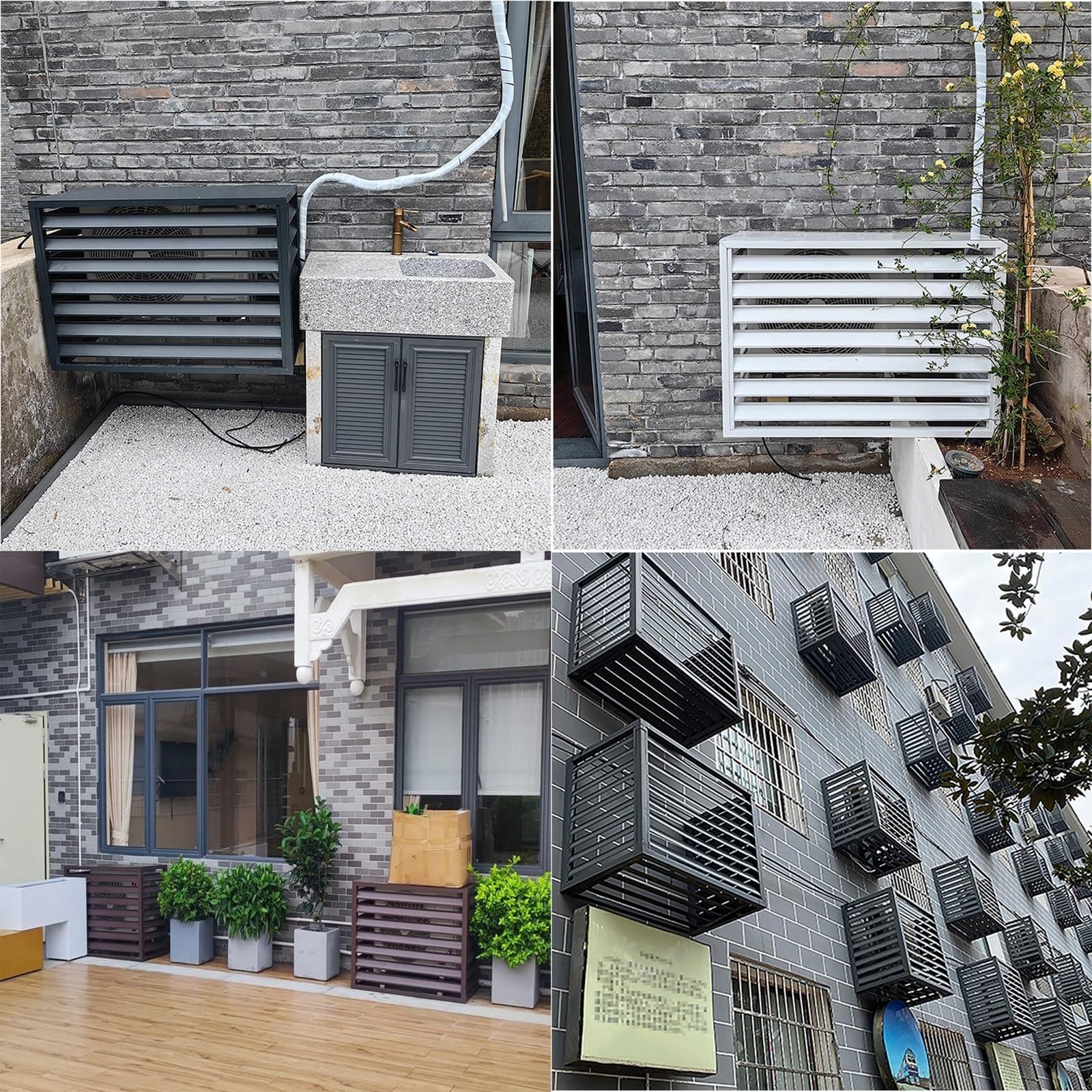 Copertura AC In Alluminio Copri Motore Condizionatore Esterno,Mobile Copri Condizionatore,Schermo Per La Privacy Recinzione Per Pattumiera,Marrone,100X50X70CM