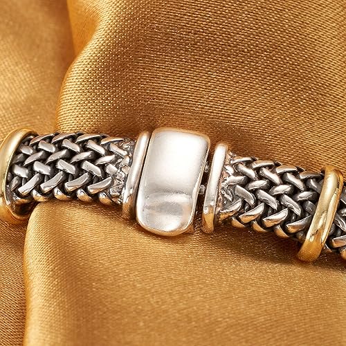 Miniatura 4 de Ross-Simons Italian Sterling Silver and 18kt Bonded Gold Woven Bracelet